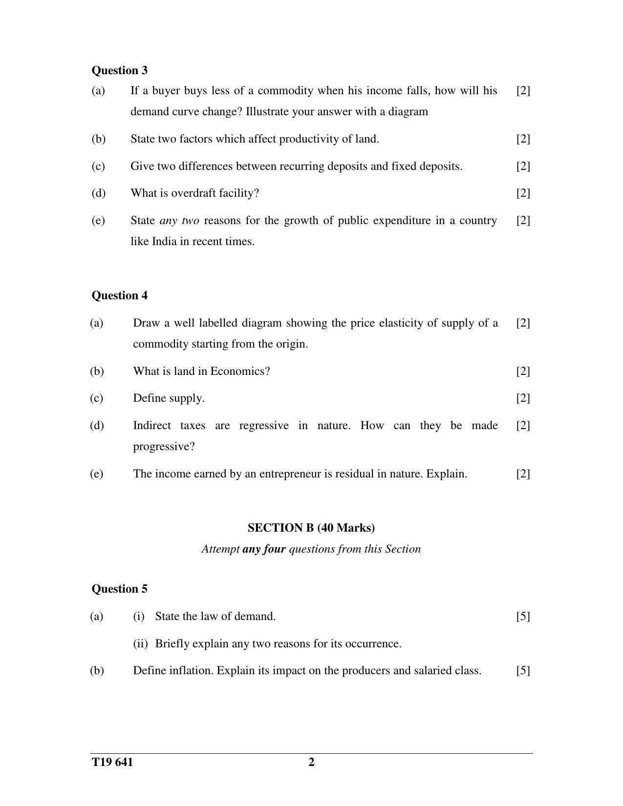 ISC Class 12 2019 Economics Question Paper - Page 2