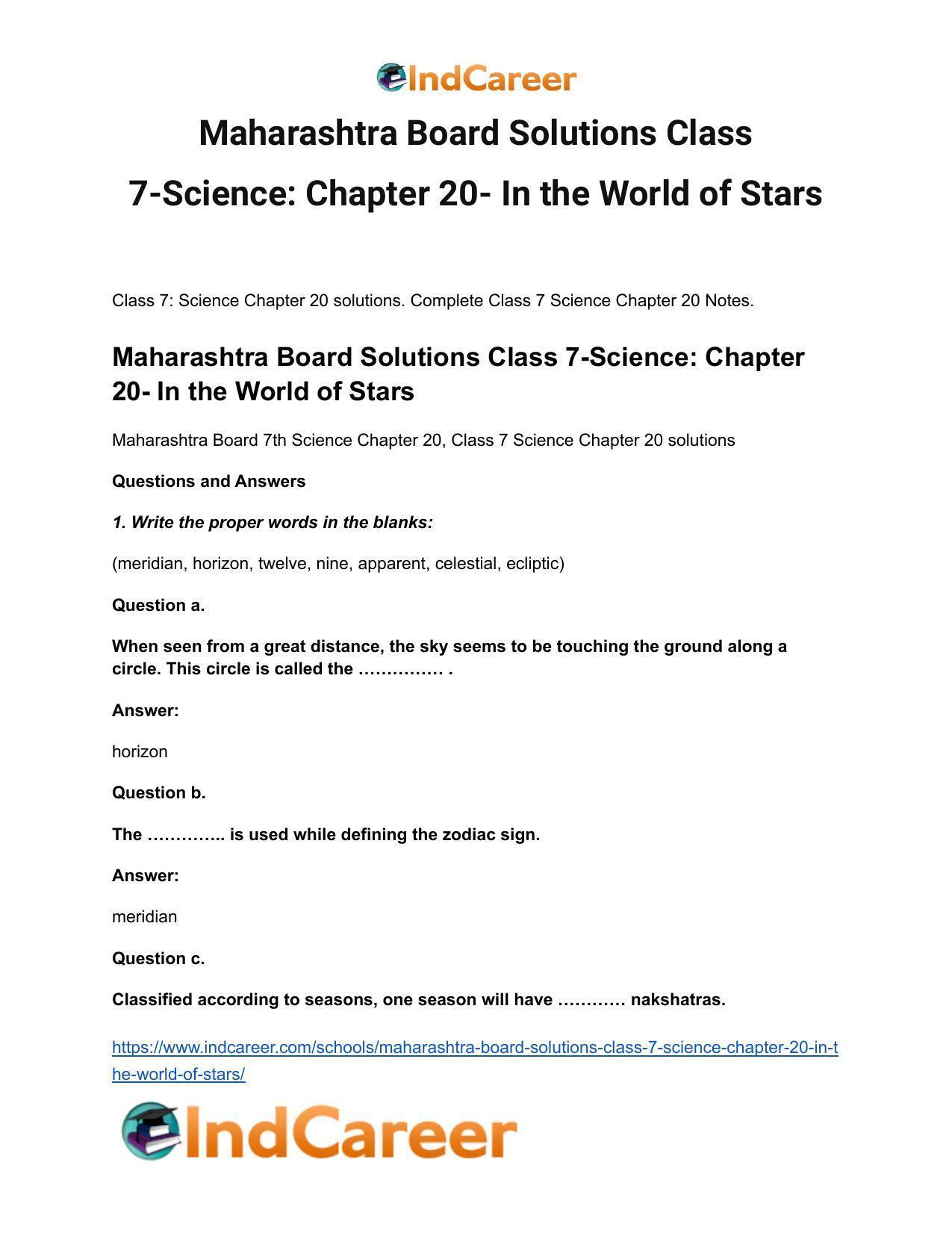 Maharashtra Board Solutions Class 7-Science: Chapter 20- In the World of Stars - Page 2