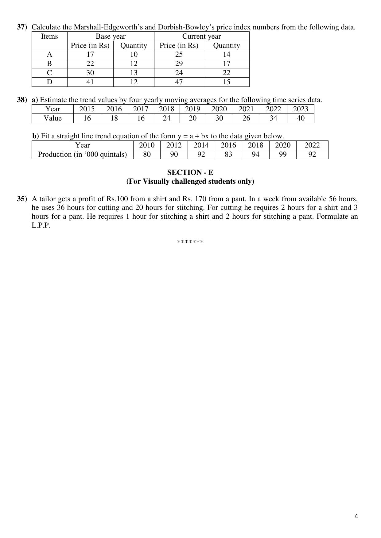 Karnataka II PUC Statistics Model Question Paper I 2025 - Page 4