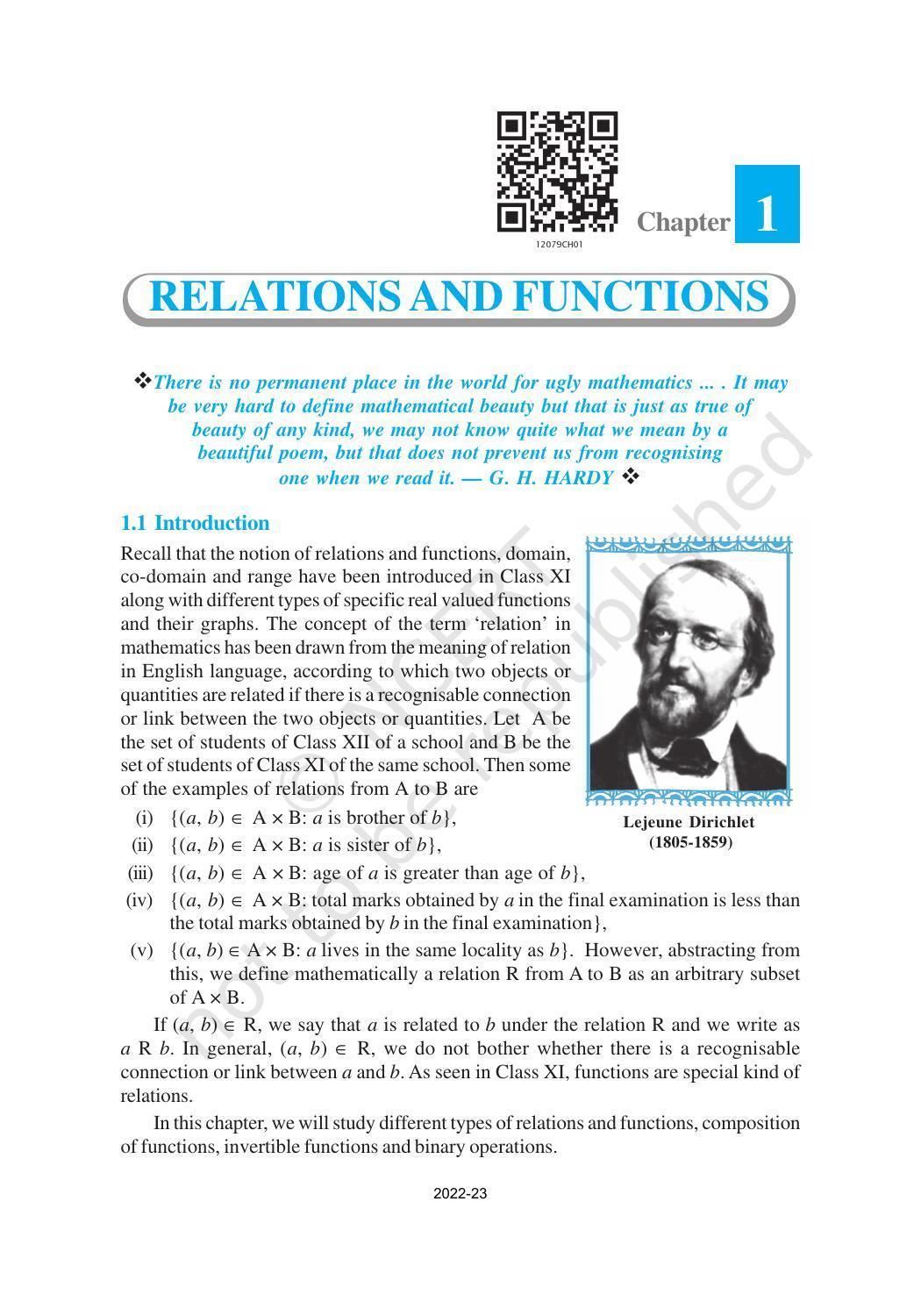 NCERT Book for Class 12 Maths Chapter 1 Relation and Functions - Page 1