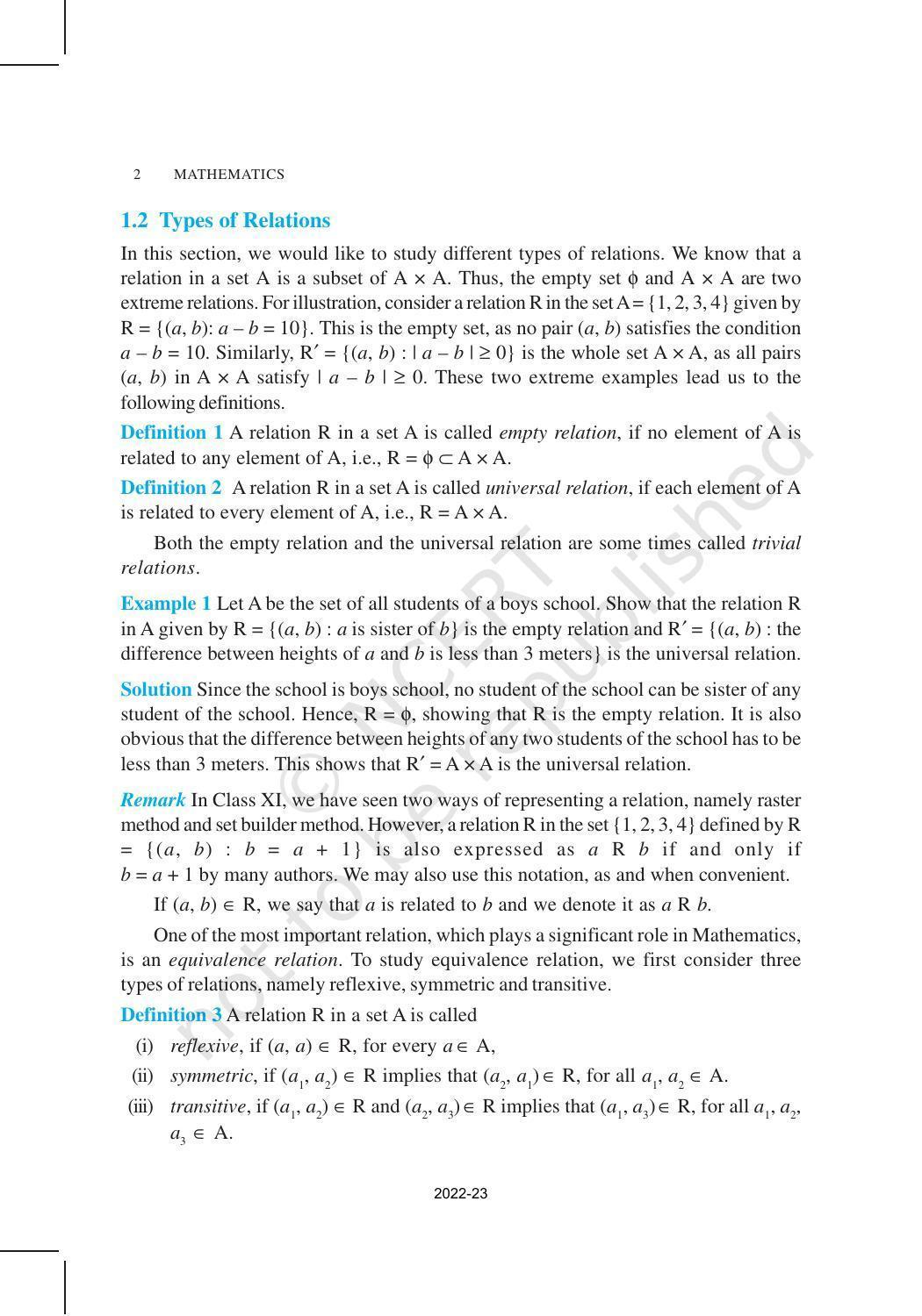 NCERT Book for Class 12 Maths Chapter 1 Relation and Functions - Page 2