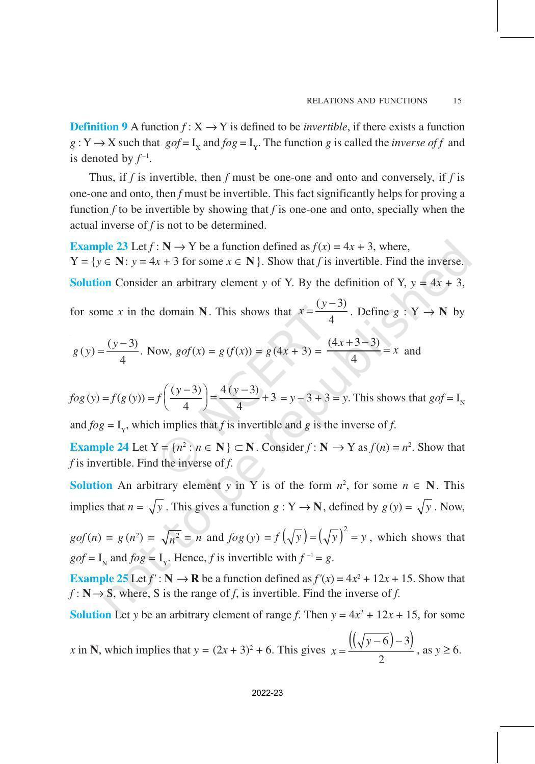 NCERT Book for Class 12 Maths Chapter 1 Relation and Functions - Page 15