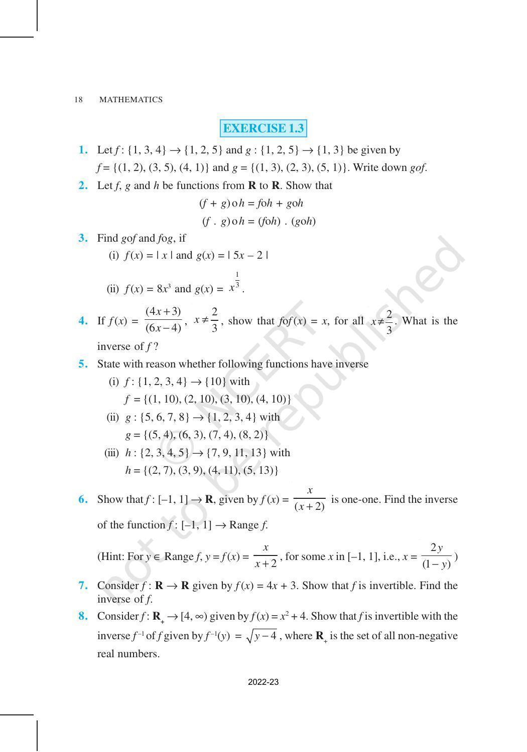 NCERT Book for Class 12 Maths Chapter 1 Relation and Functions - Page 18