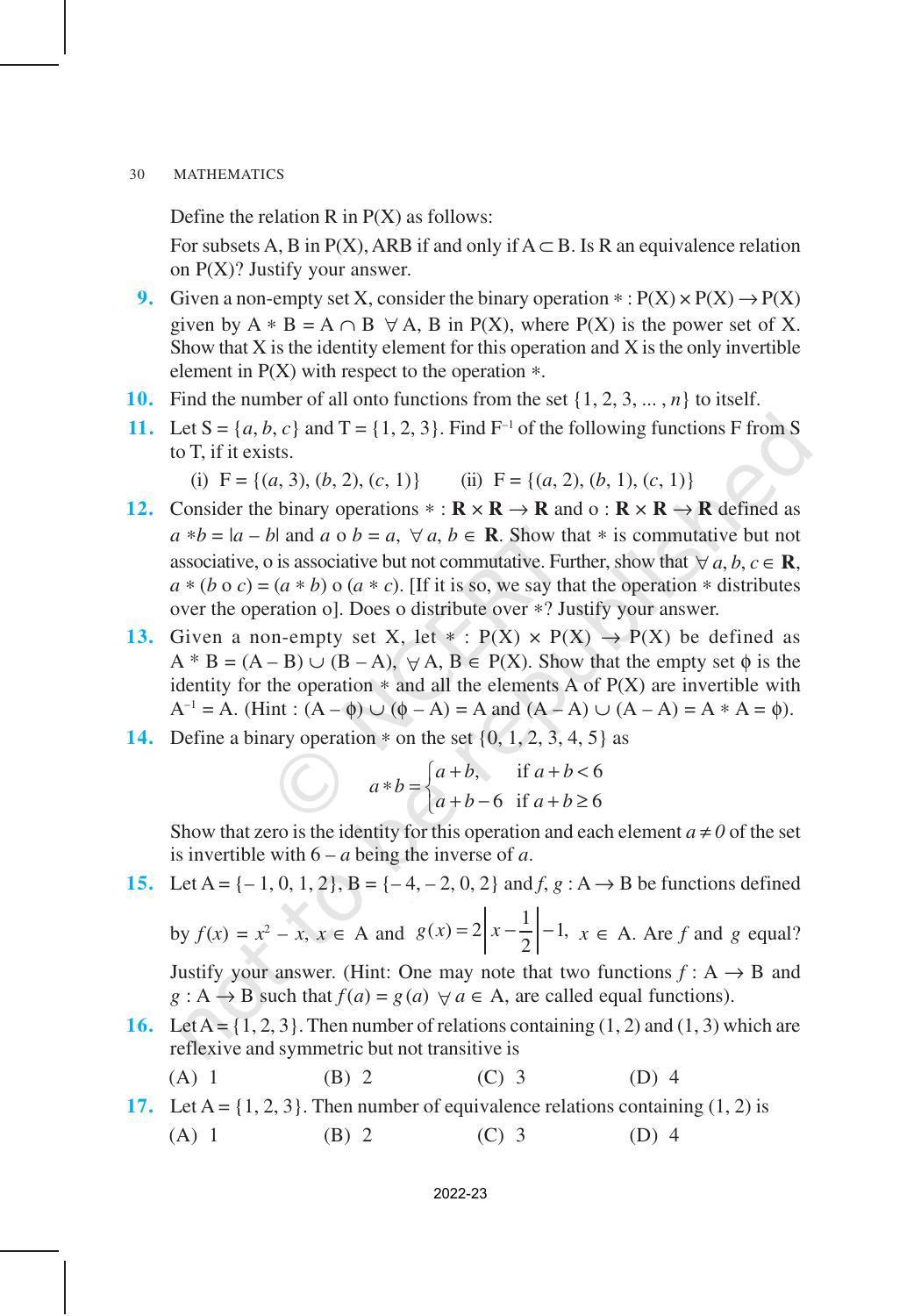 NCERT Book for Class 12 Maths Chapter 1 Relation and Functions - Page 30