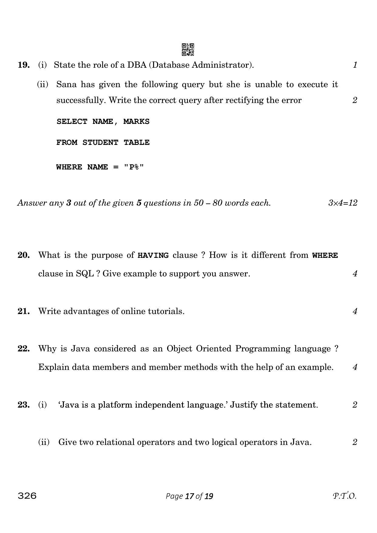 CBSE Class 12 326_Information Technology 2023 Question Paper - Page 17