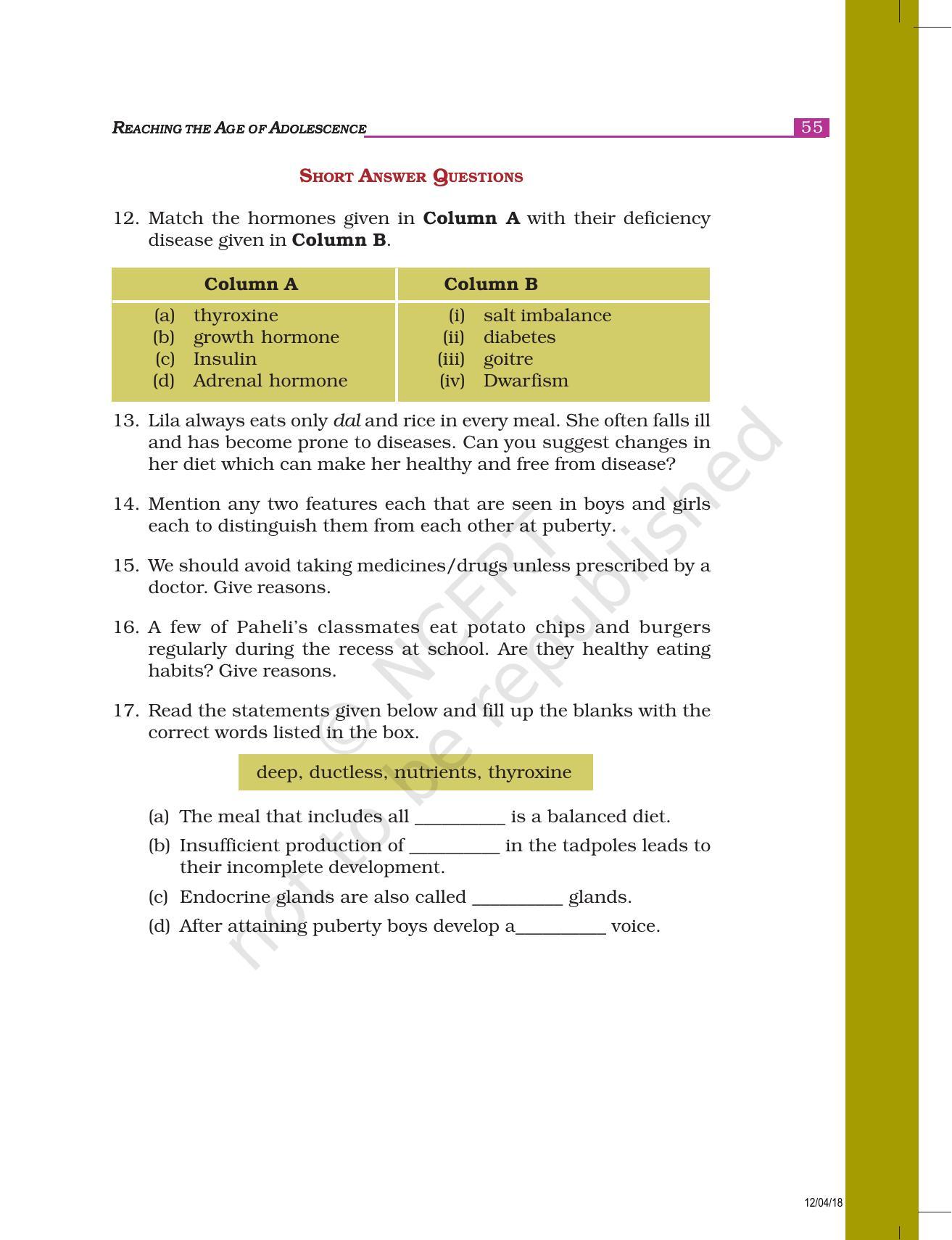 NCERT Exemplar Book for Class 8 Science: Chapter 10- Reaching the Age of Adolescence - Page 3
