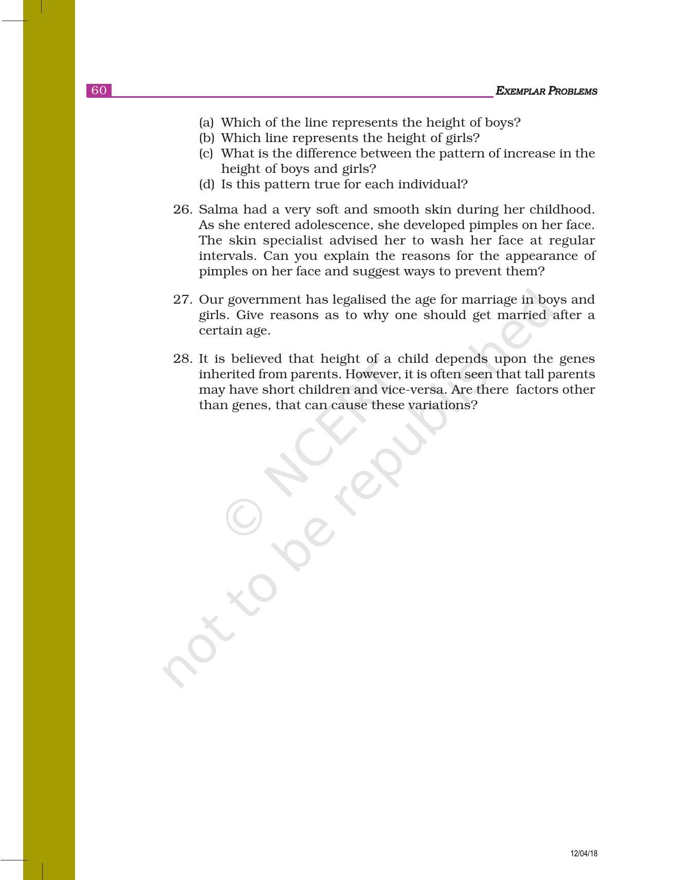 NCERT Exemplar Book for Class 8 Science: Chapter 10- Reaching the Age of Adolescence - Page 8