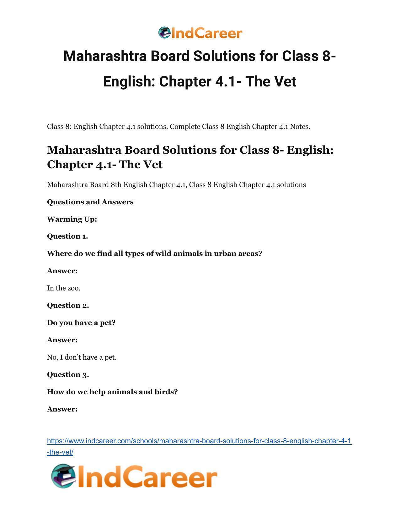 Maharashtra Board Solutions for Class 8- English: Chapter 4.1- The Vet - Page 2