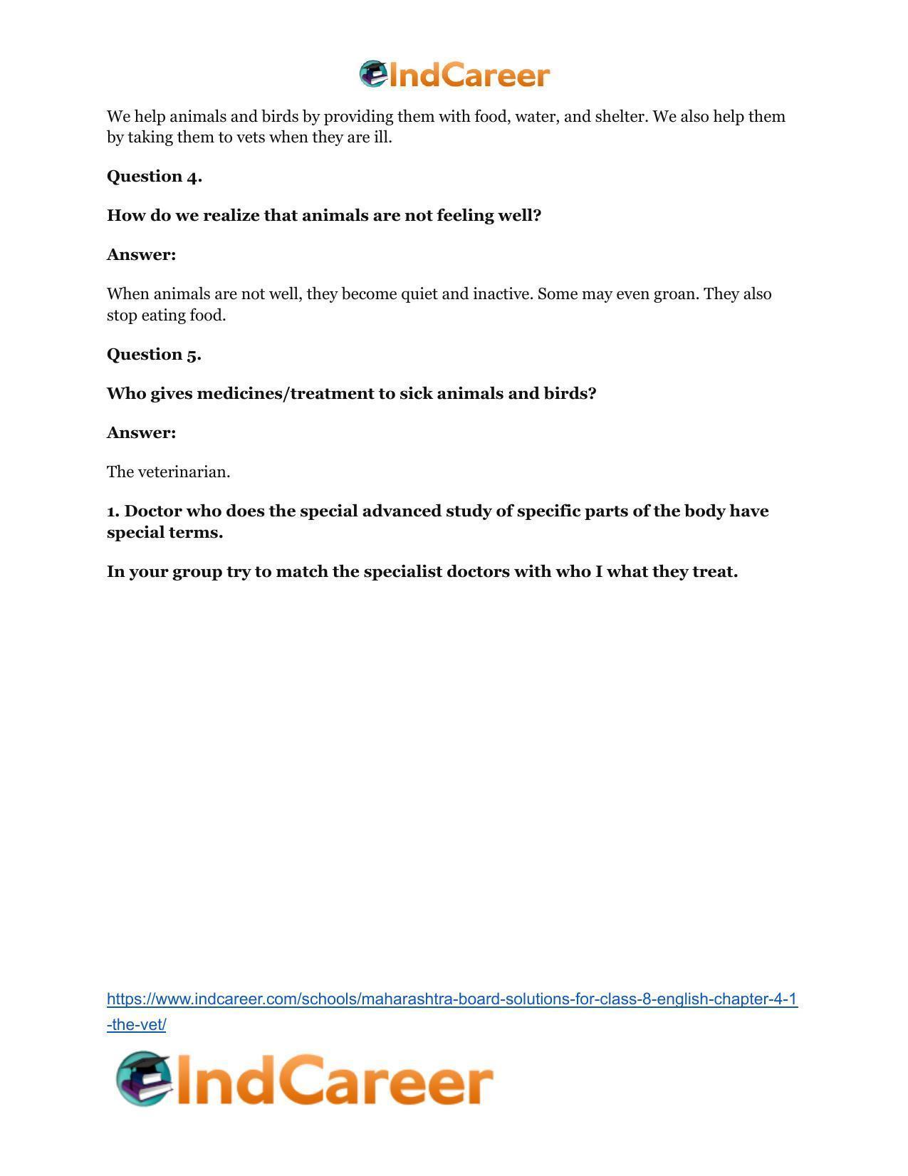Maharashtra Board Solutions for Class 8- English: Chapter 4.1- The Vet - Page 3