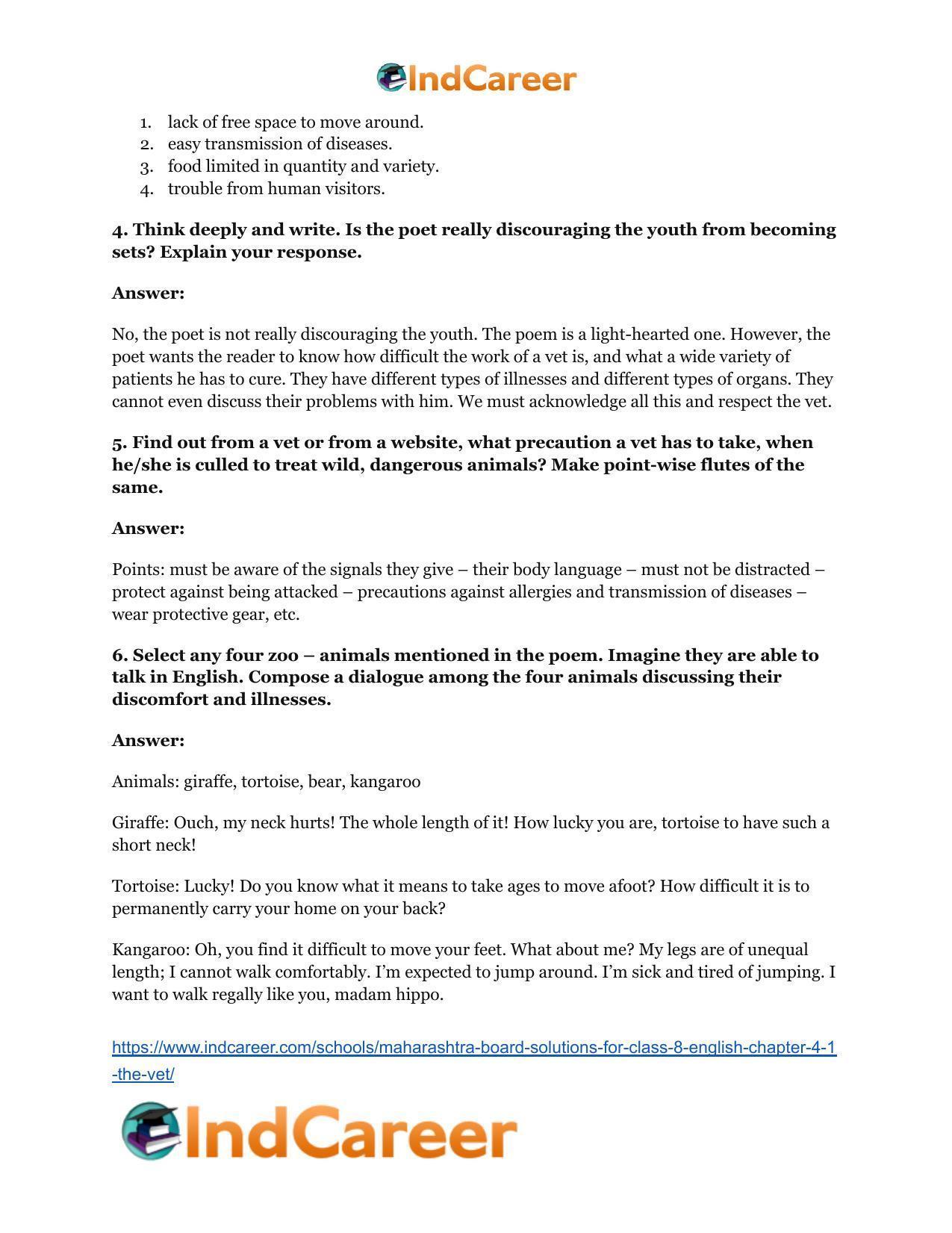 Maharashtra Board Solutions for Class 8- English: Chapter 4.1- The Vet - Page 6