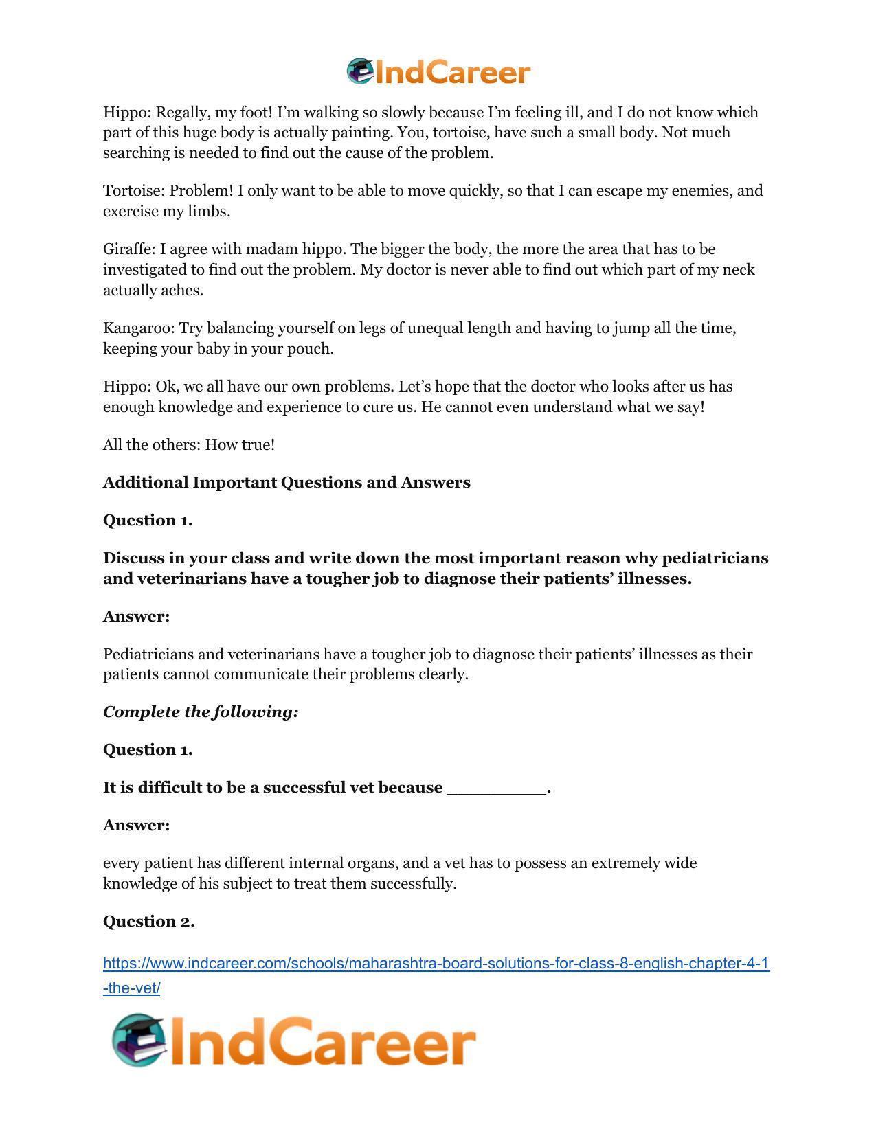 Maharashtra Board Solutions for Class 8- English: Chapter 4.1- The Vet - Page 7