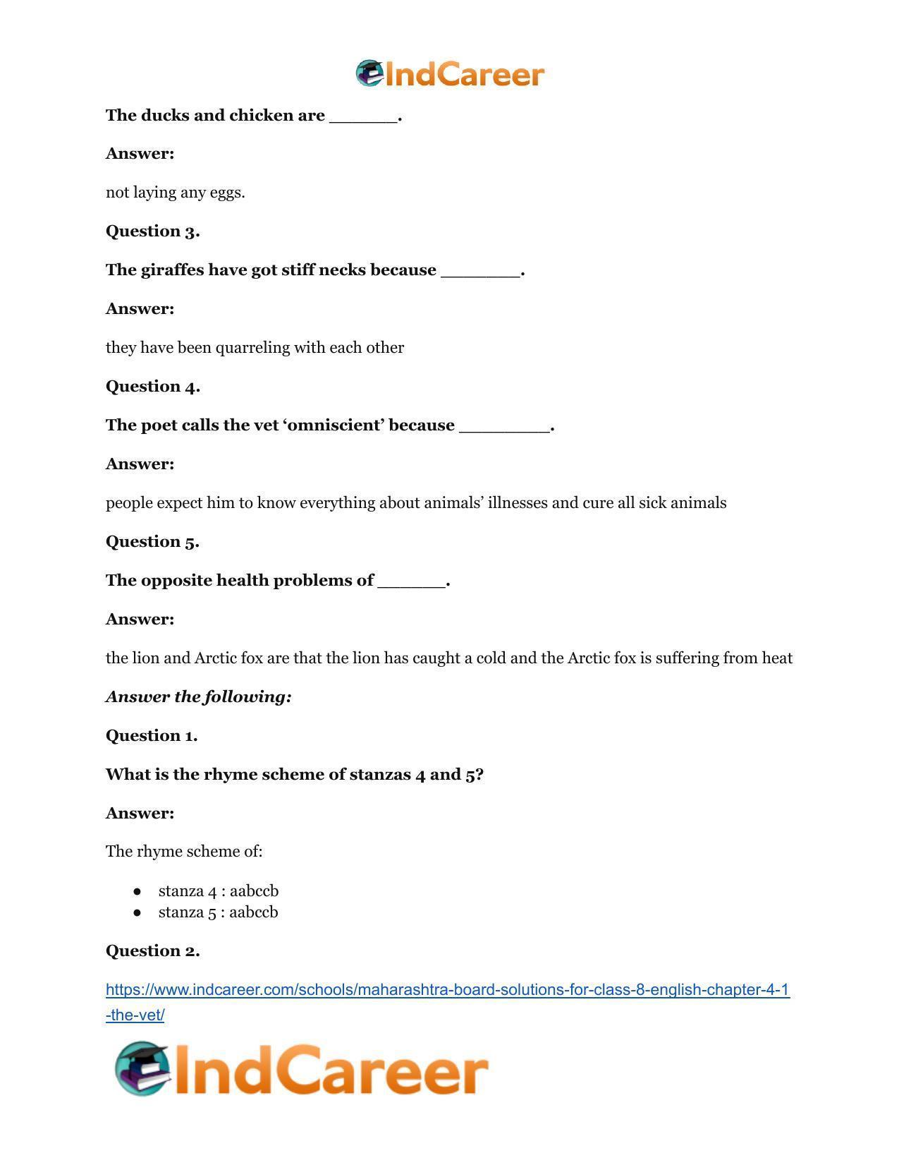 Maharashtra Board Solutions for Class 8- English: Chapter 4.1- The Vet - Page 8
