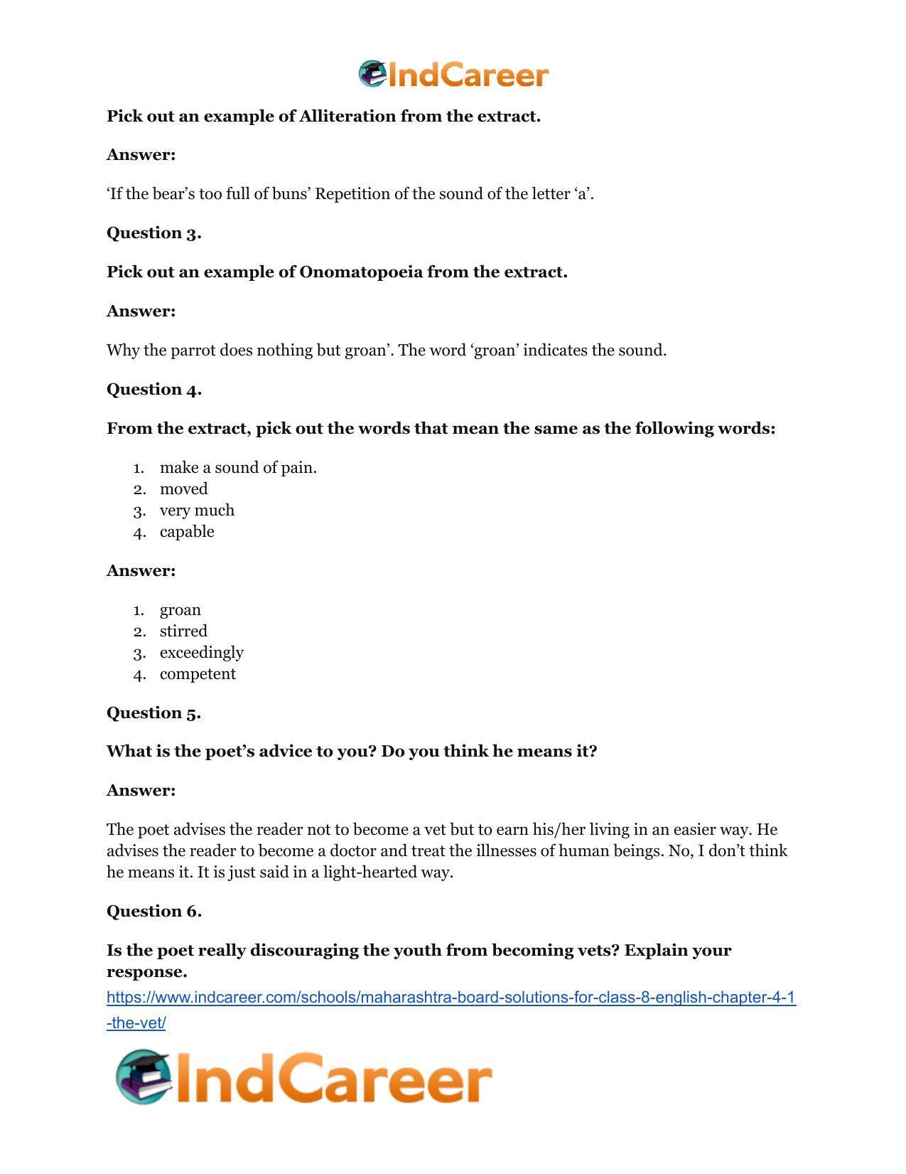 Maharashtra Board Solutions for Class 8- English: Chapter 4.1- The Vet - Page 9