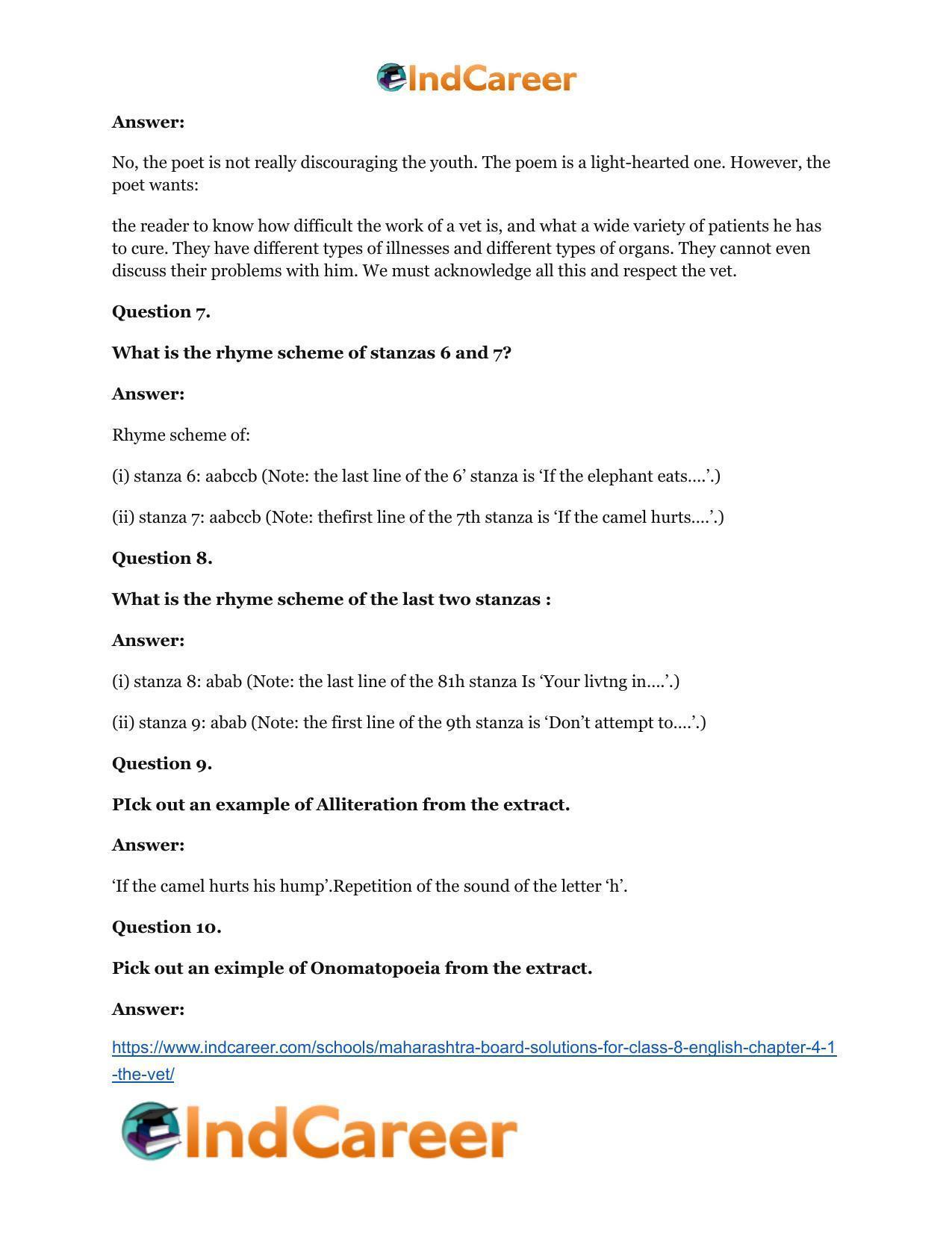 Maharashtra Board Solutions for Class 8- English: Chapter 4.1- The Vet - Page 10