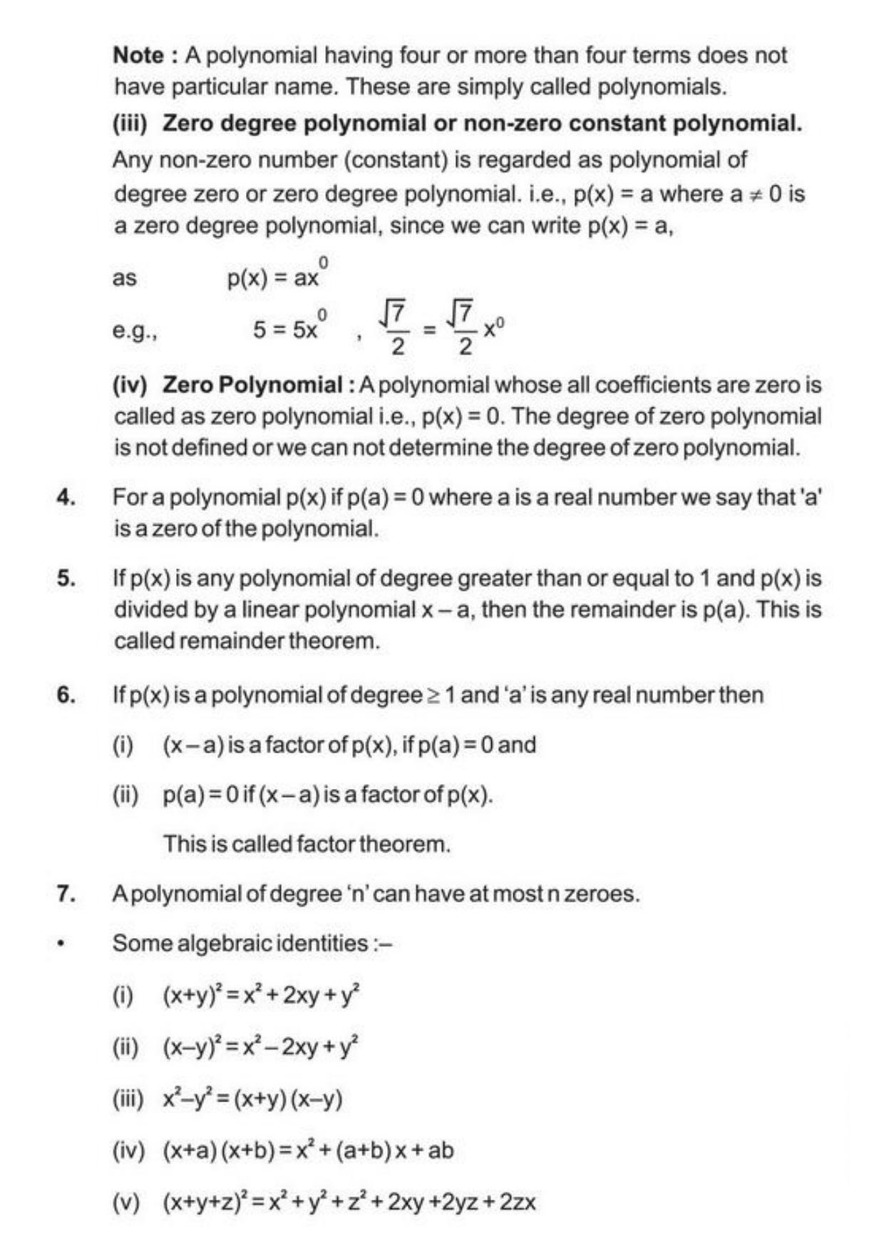 Class 9 Notes, Question & Practice Paper - Mathematics (Topic 2 : Polynomials) - Page 3
