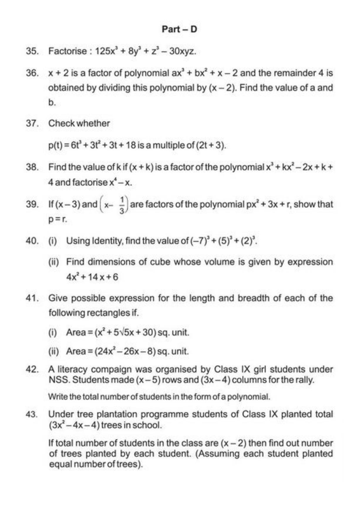 Class 9 Notes, Question & Practice Paper - Mathematics (Topic 2 : Polynomials) - Page 8