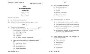 Meghalaya Board (MBOSE) Class 11 Business Studies (theory) 2022 Question Paper