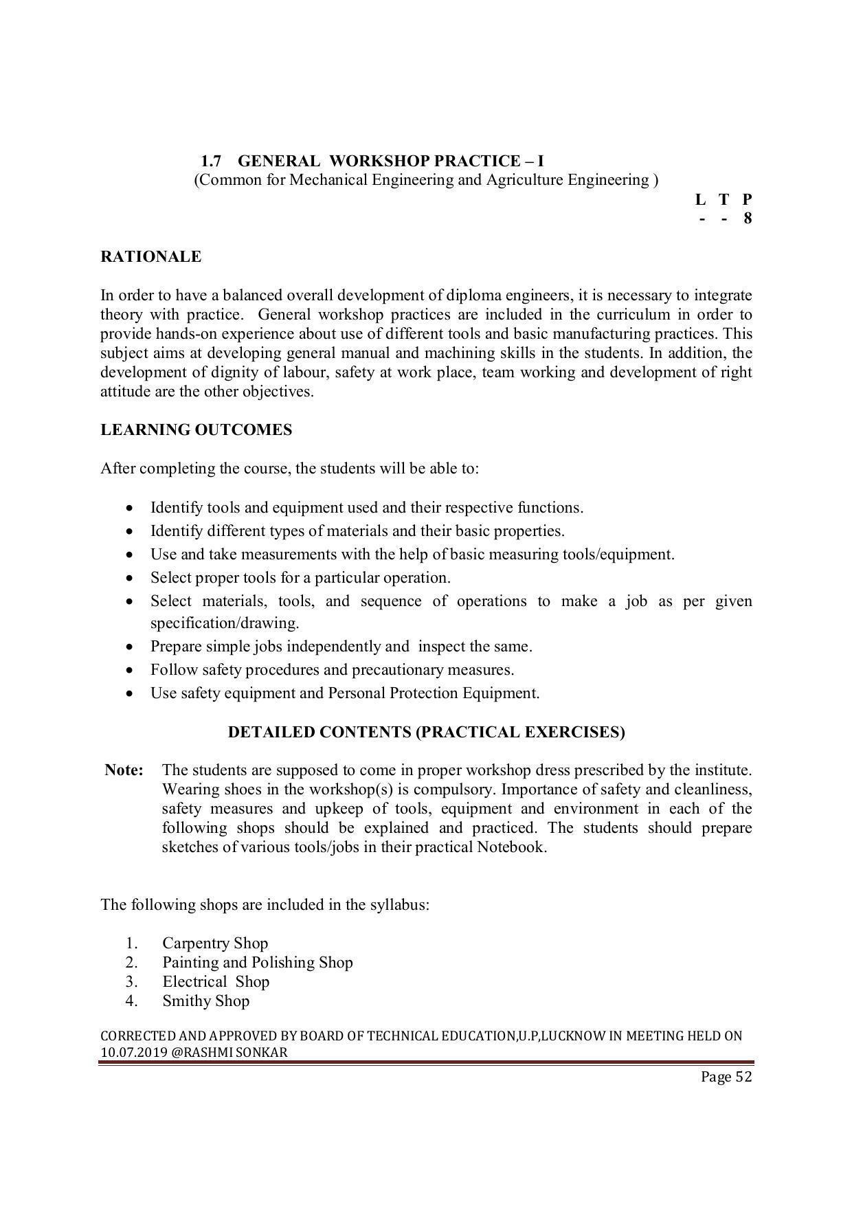 EFFECTIVE FROM JULY 2019-20 - SIX SEMESTER DIPLOMA COURSE IN MECHANICAL ENGINEERING ( PRODUCTION) - Page 52