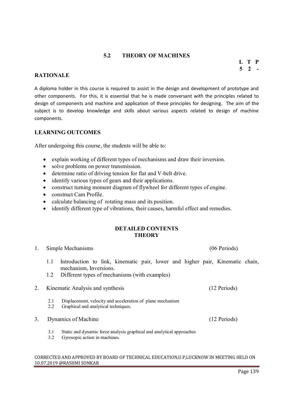 EFFECTIVE FROM JULY 2019-20 - SIX SEMESTER DIPLOMA COURSE IN MECHANICAL ENGINEERING ( PRODUCTION) - Page 139