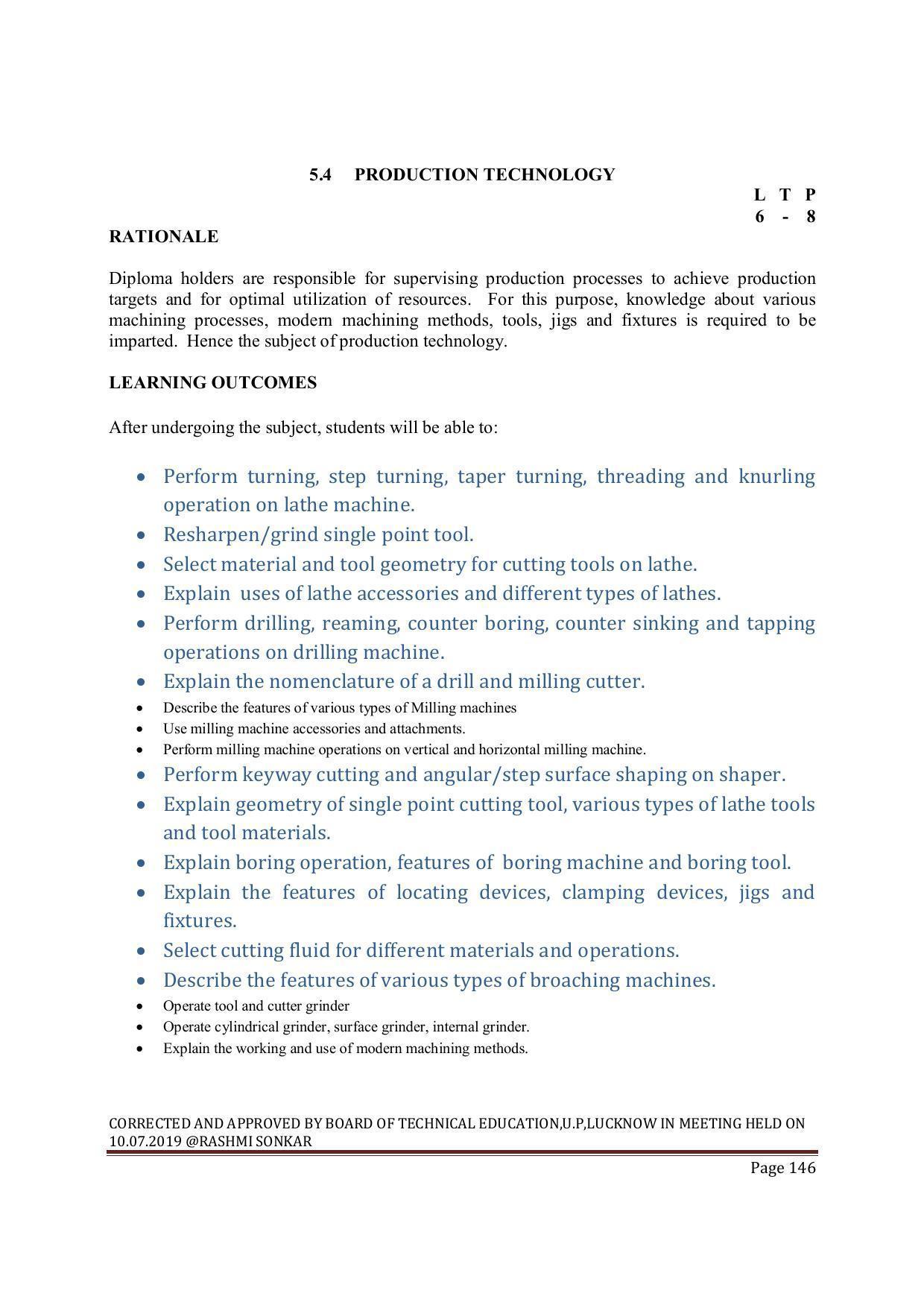 EFFECTIVE FROM JULY 2019-20 - SIX SEMESTER DIPLOMA COURSE IN MECHANICAL ENGINEERING ( PRODUCTION) - Page 146