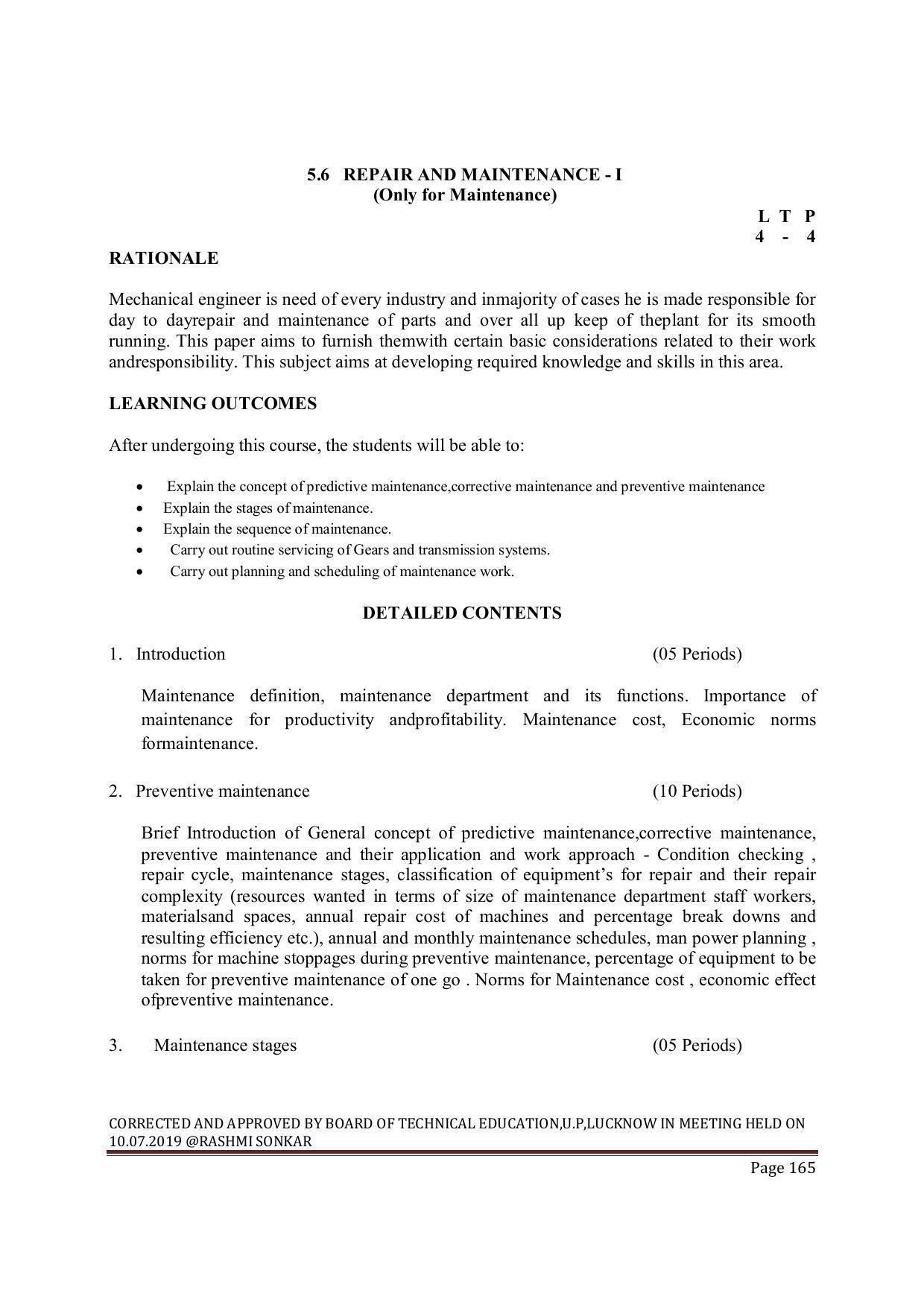 EFFECTIVE FROM JULY 2019-20 - SIX SEMESTER DIPLOMA COURSE IN MECHANICAL ENGINEERING ( PRODUCTION) - Page 165