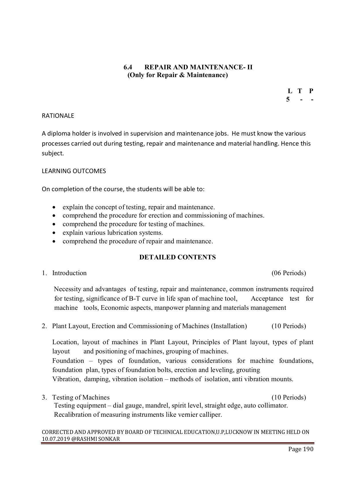 EFFECTIVE FROM JULY 2019-20 - SIX SEMESTER DIPLOMA COURSE IN MECHANICAL ENGINEERING ( PRODUCTION) - Page 190