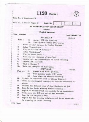 AP Inter 2nd Year Vocational Question Paper March - 2020 - Seed Production Technology-I