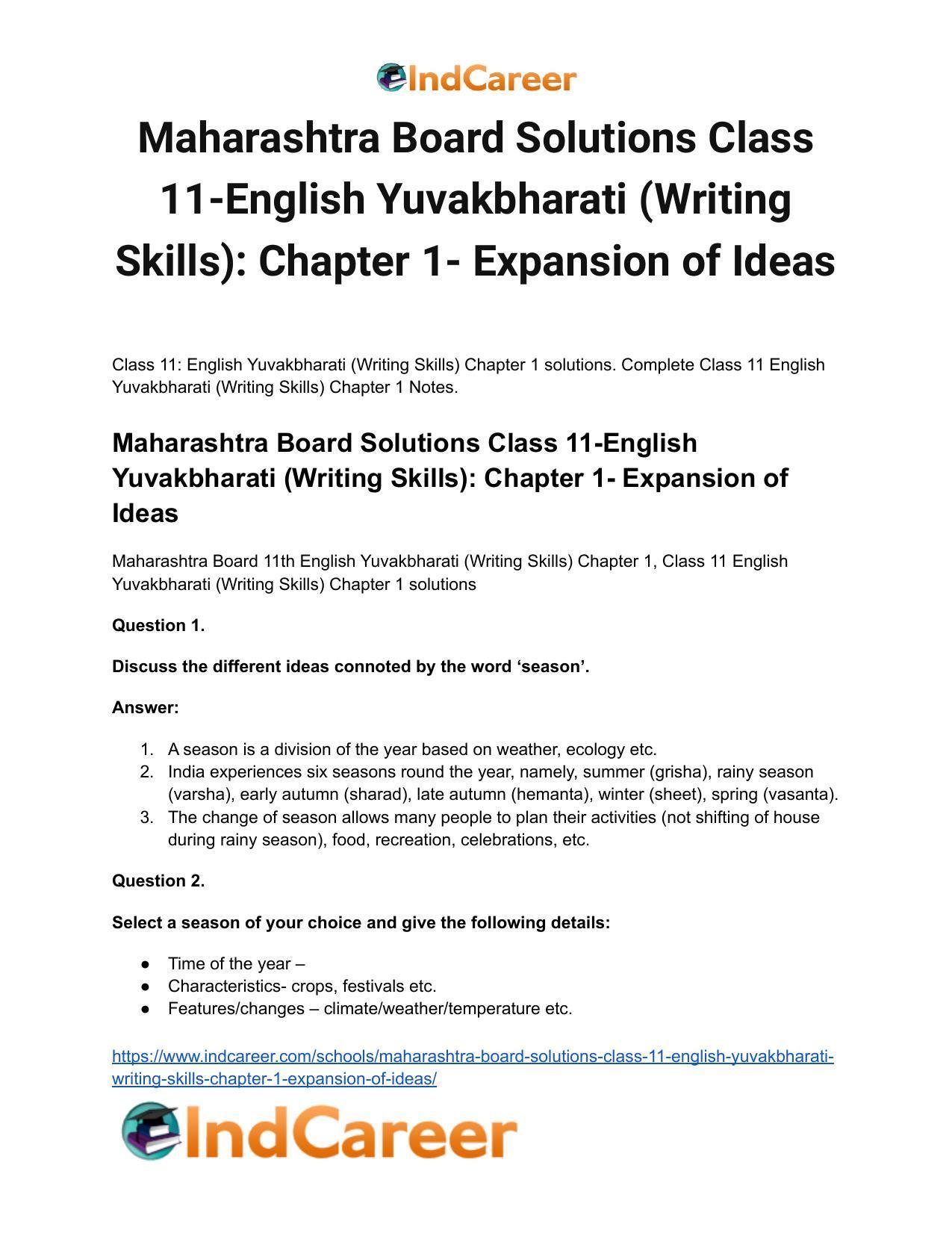 Maharashtra Board Solutions Class 11-English Yuvakbharati (Writing Skills): Chapter 1- Expansion of Ideas - Page 2