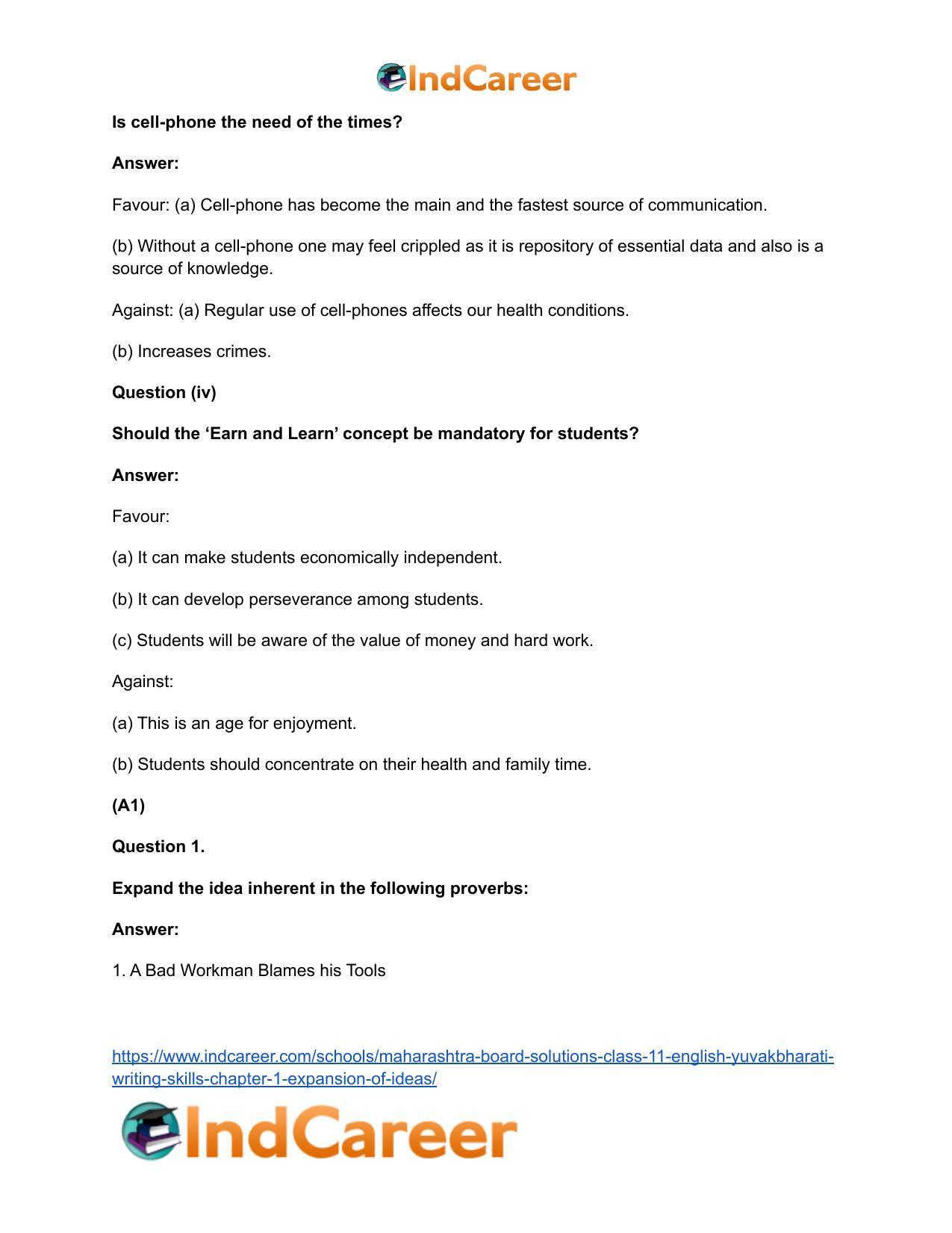 Maharashtra Board Solutions Class 11-English Yuvakbharati (Writing Skills): Chapter 1- Expansion of Ideas - Page 5