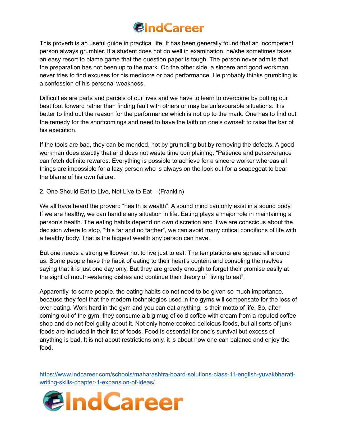 Maharashtra Board Solutions Class 11-English Yuvakbharati (Writing Skills): Chapter 1- Expansion of Ideas - Page 6