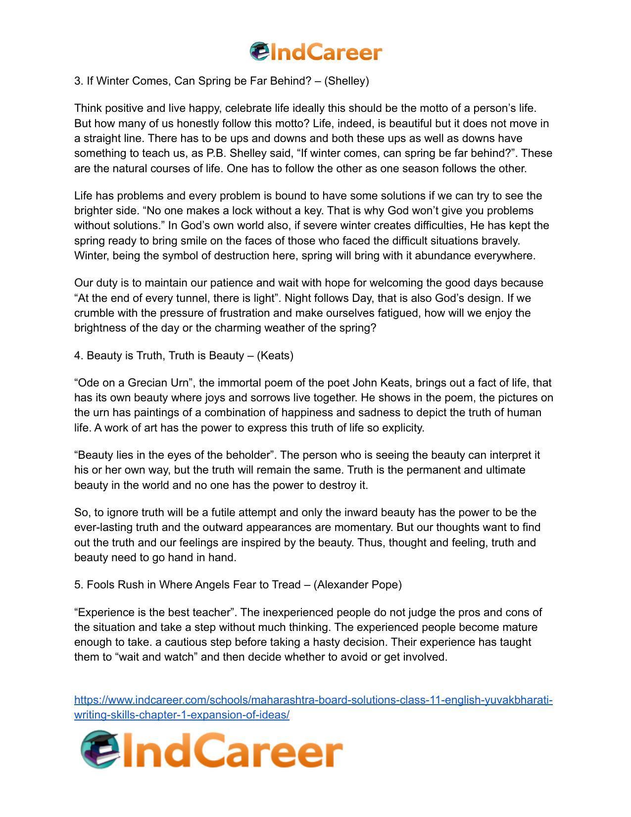 Maharashtra Board Solutions Class 11-English Yuvakbharati (Writing Skills): Chapter 1- Expansion of Ideas - Page 7