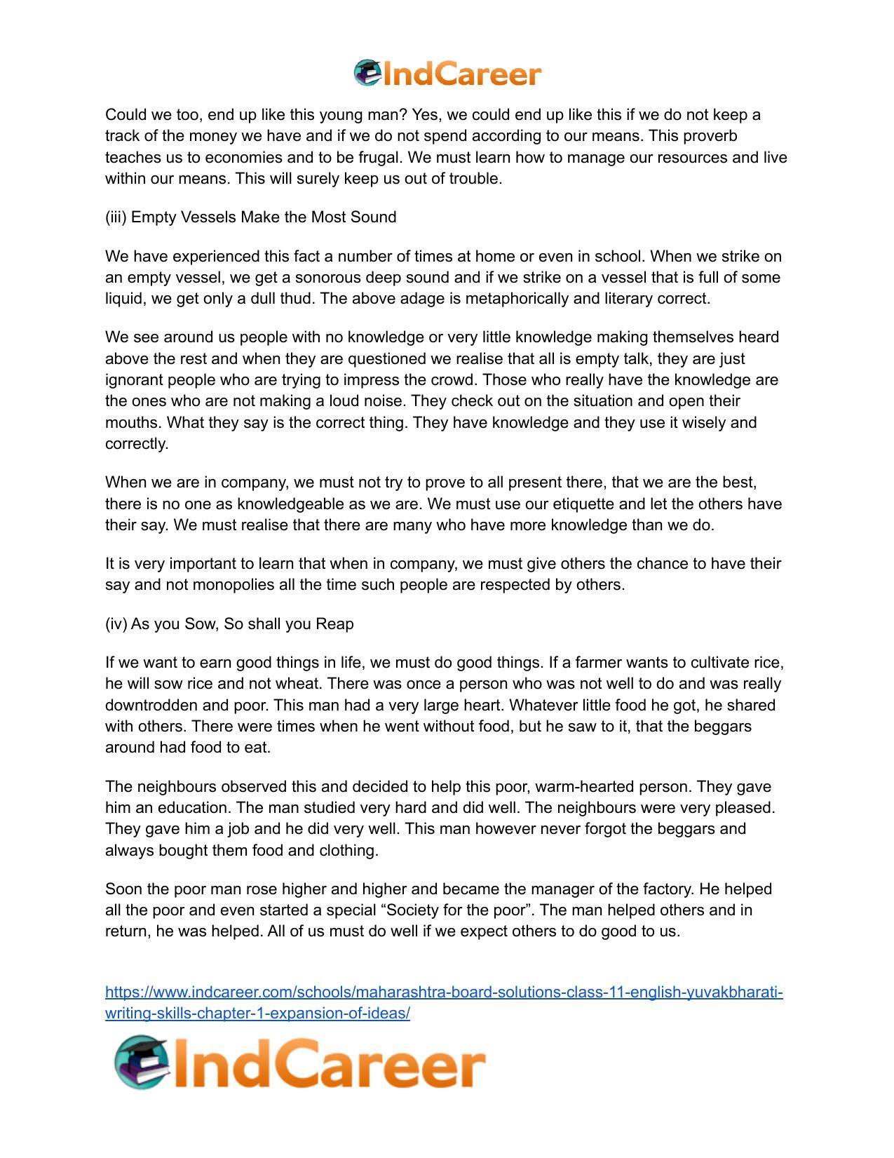 Maharashtra Board Solutions Class 11-English Yuvakbharati (Writing Skills): Chapter 1- Expansion of Ideas - Page 10