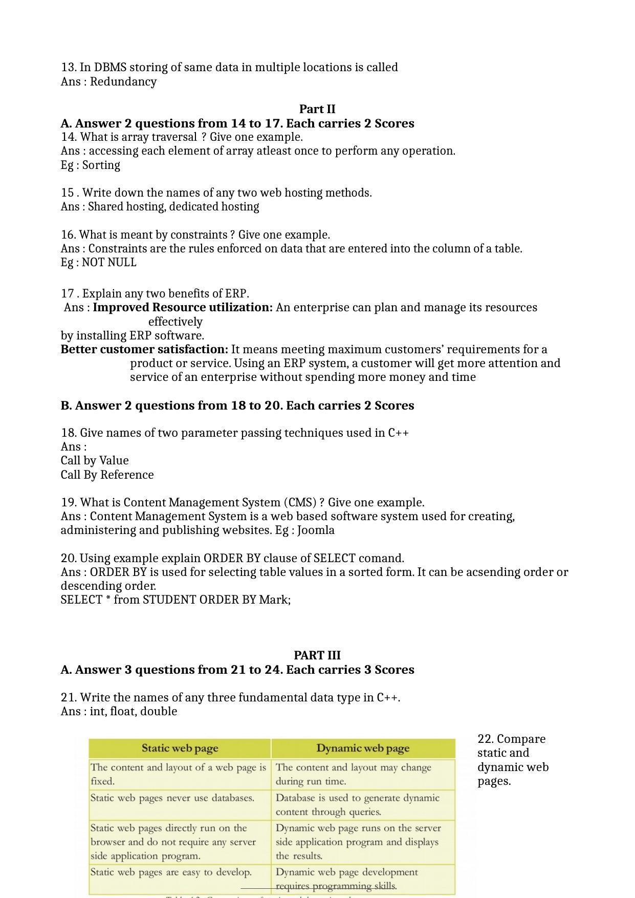  Kerala Plus Two 2022 Computer Application (Commerce) Model Answer Key - Page 2