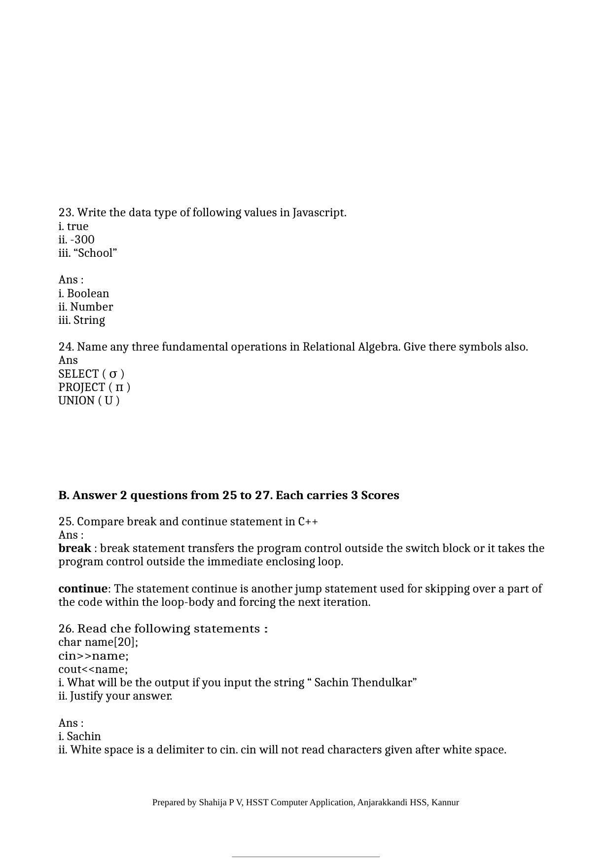  Kerala Plus Two 2022 Computer Application (Commerce) Model Answer Key - Page 3