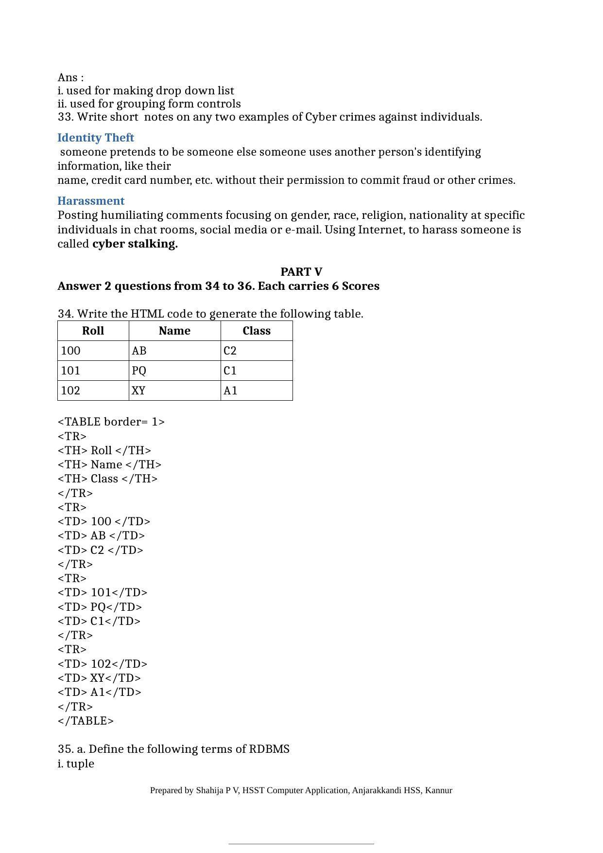  Kerala Plus Two 2022 Computer Application (Commerce) Model Answer Key - Page 5