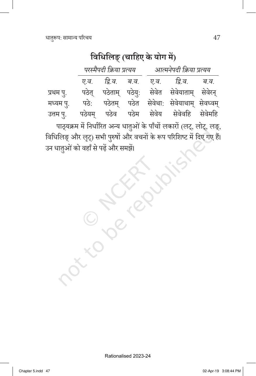 NCERT Book for Class 10 Sanskrit Chapter 5 धातुरूप – सामान्य परिचय - Page 7