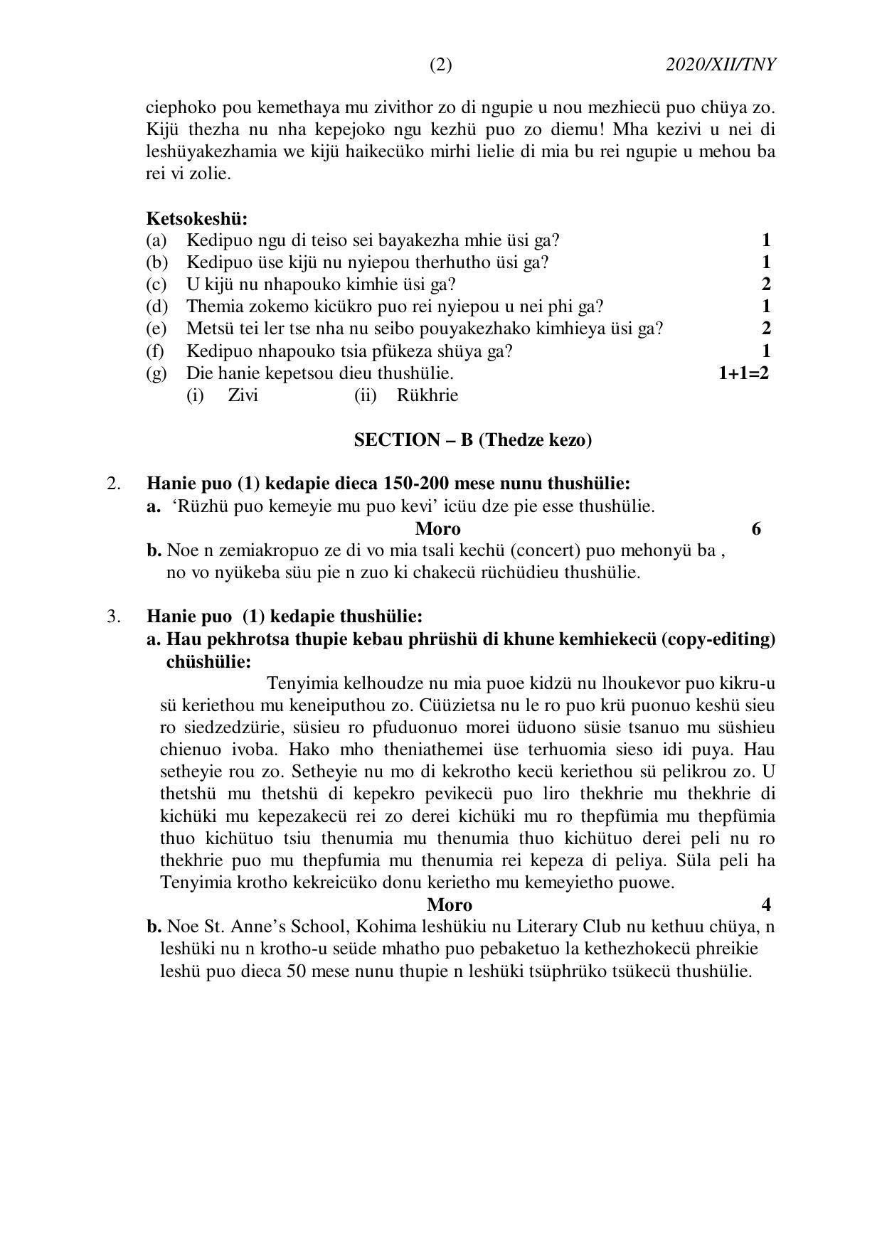 Nagaland Board Class 12 TENYIDIE 2020 Question Papers - Page 2