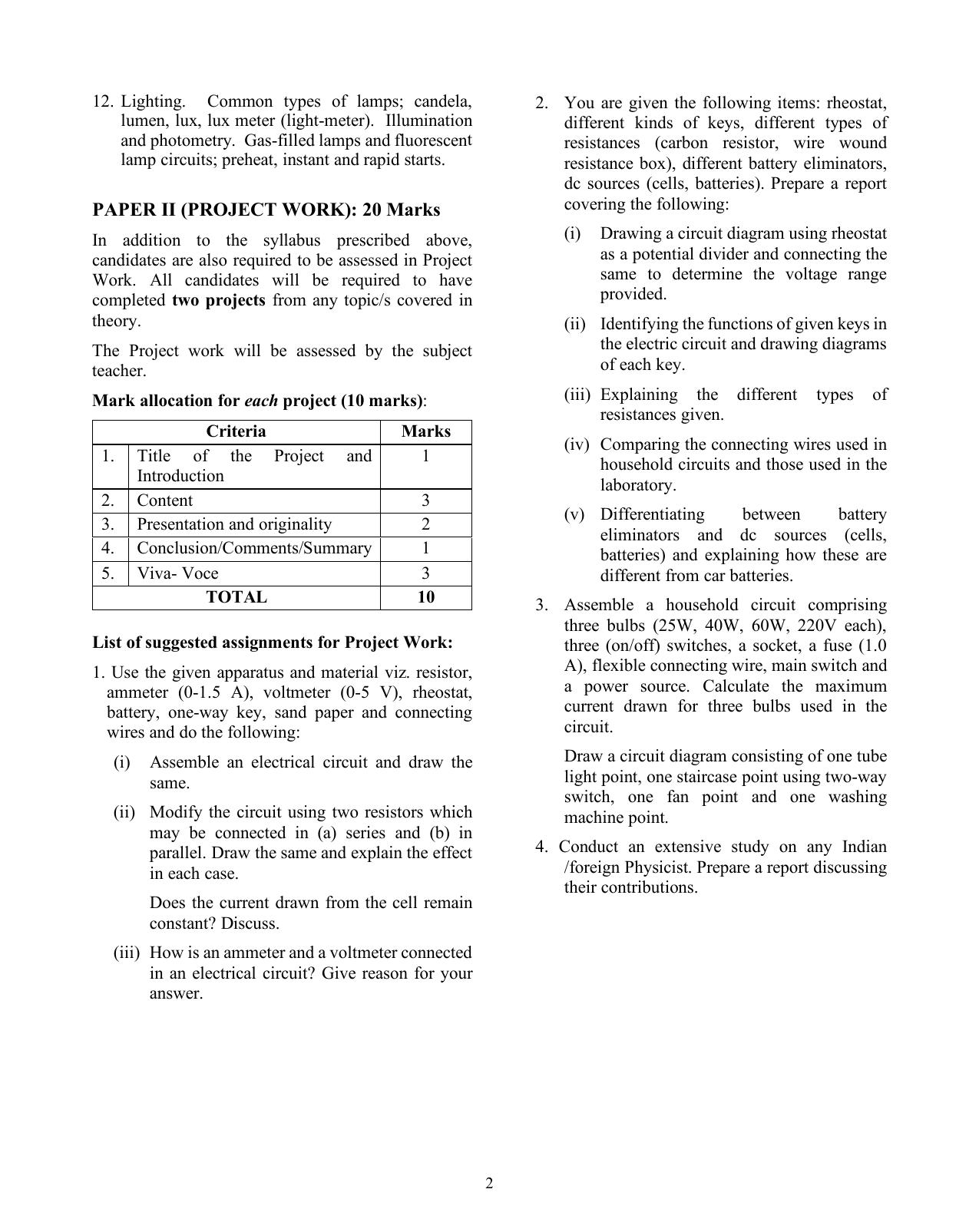 ISC Class XI & XII Electricity and Electronics 2025 Syllabus - Page 2