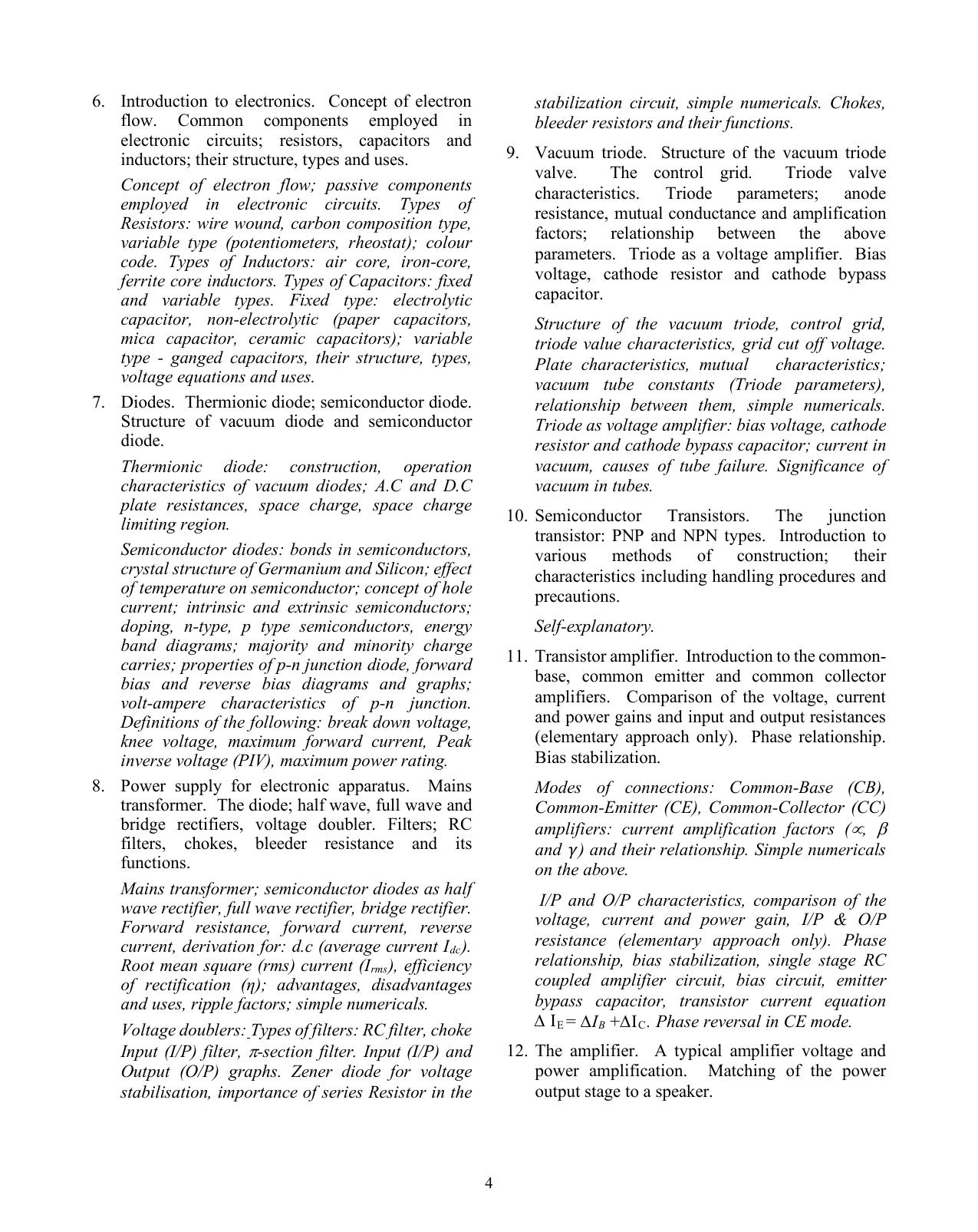 ISC Class XI & XII Electricity and Electronics 2025 Syllabus - Page 4
