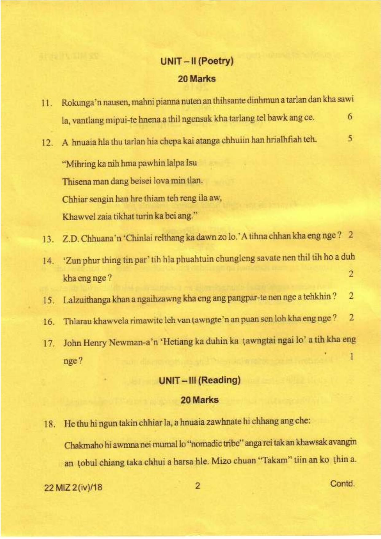 COHSEM Class 12 Mizo (M.I.L.) 2018 Question Papers - Page 2