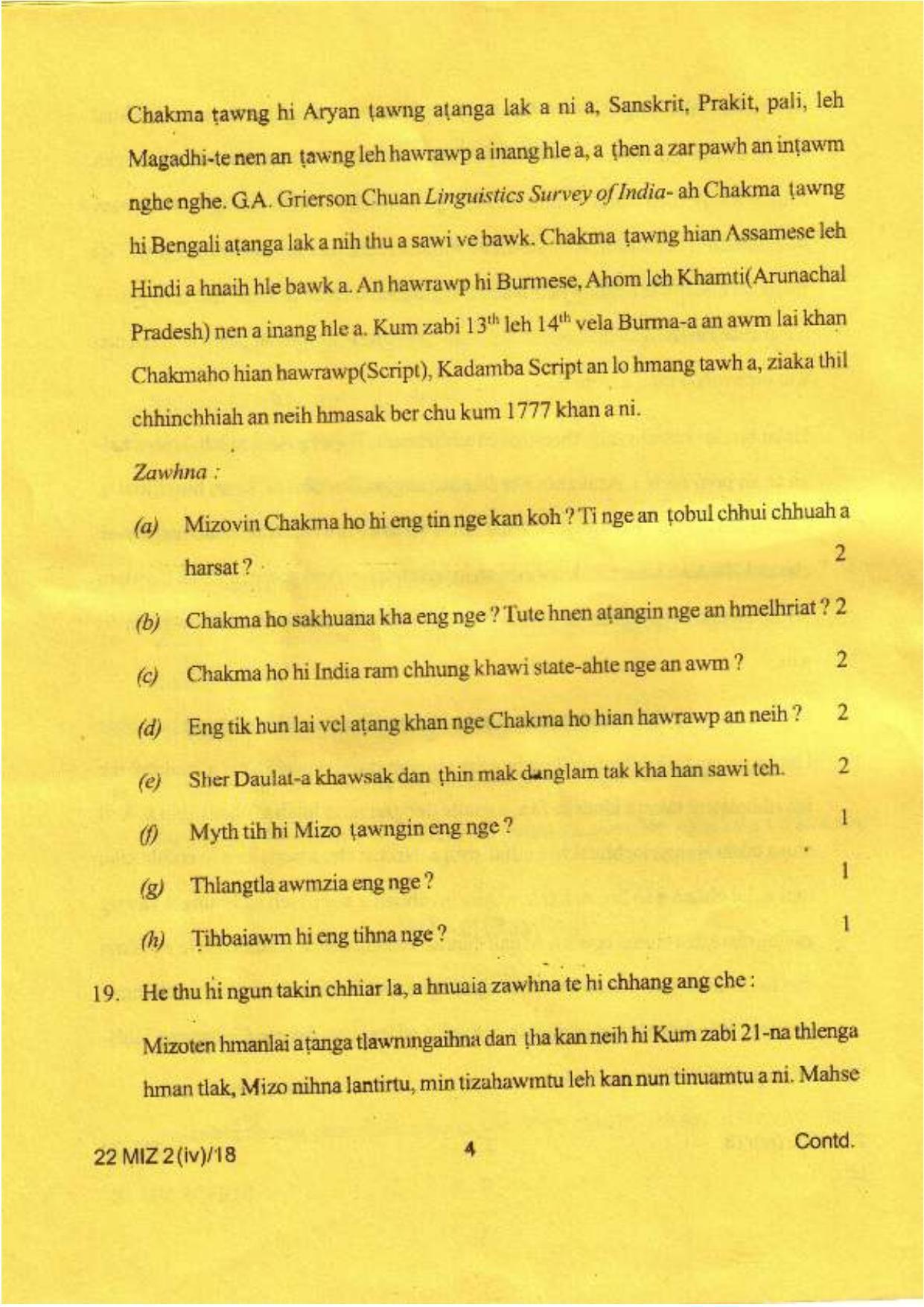 COHSEM Class 12 Mizo (M.I.L.) 2018 Question Papers - Page 4