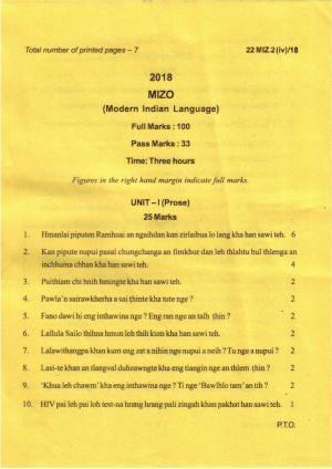 COHSEM Class 12 Mizo (M.I.L.) 2018 Question Papers
