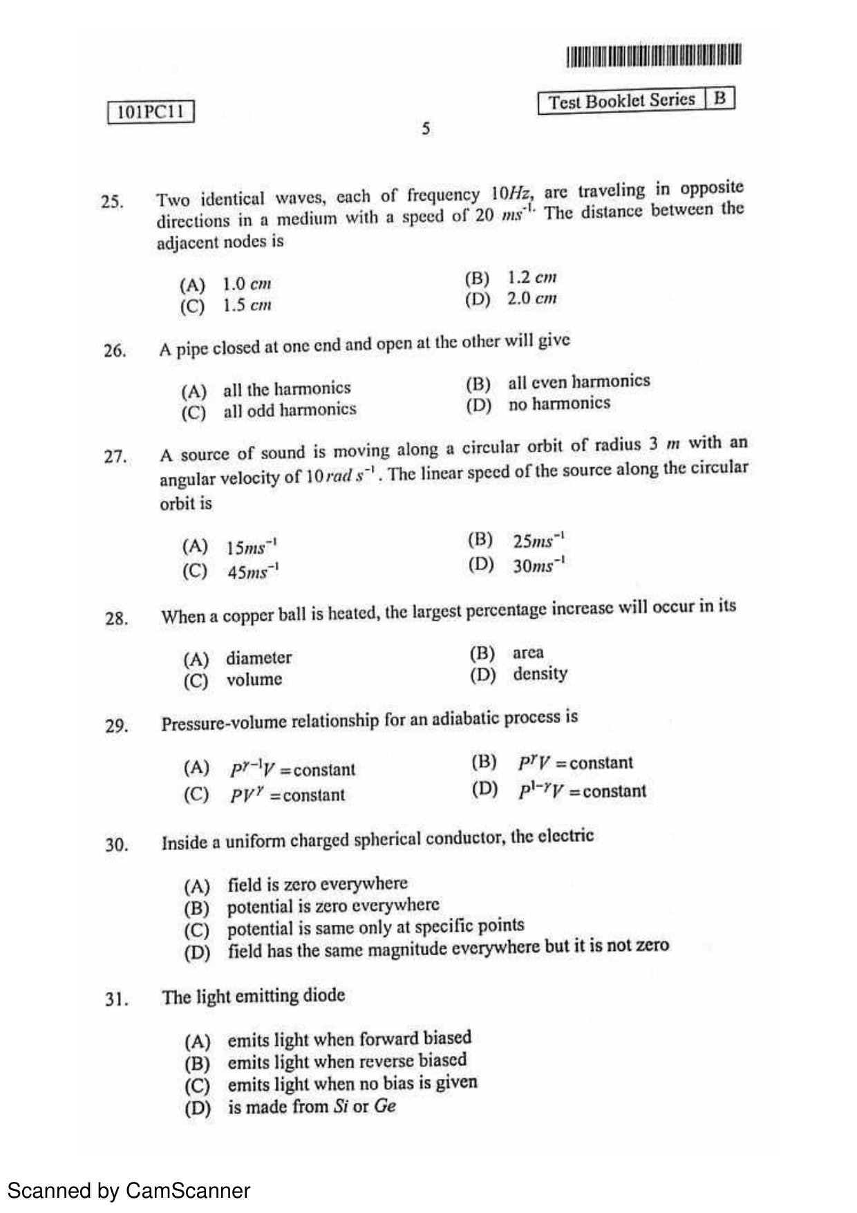 CUSAT CAT 2011 Physics, Chemistry 2 Question Paper - Page 6
