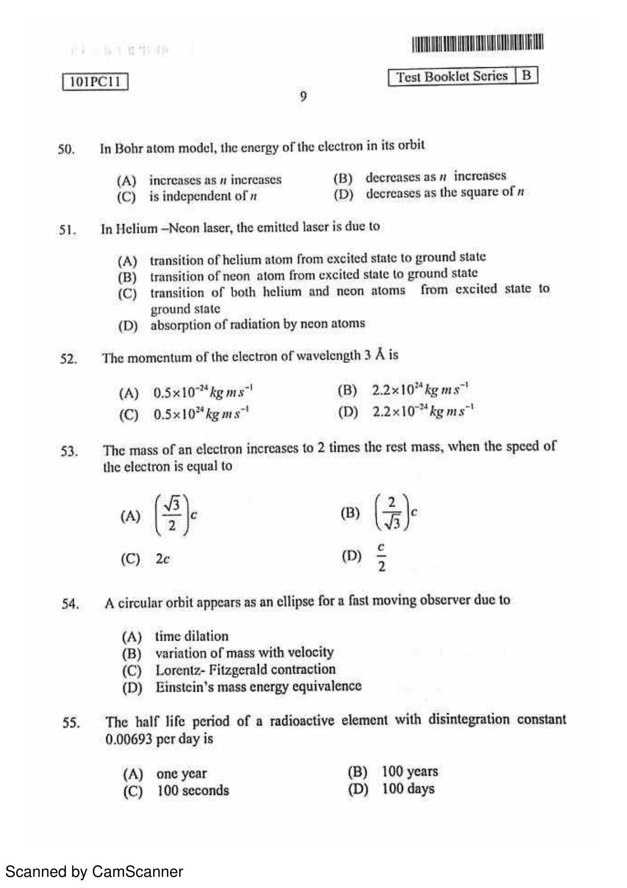 CUSAT CAT 2011 Physics, Chemistry 2 Question Paper - Page 10