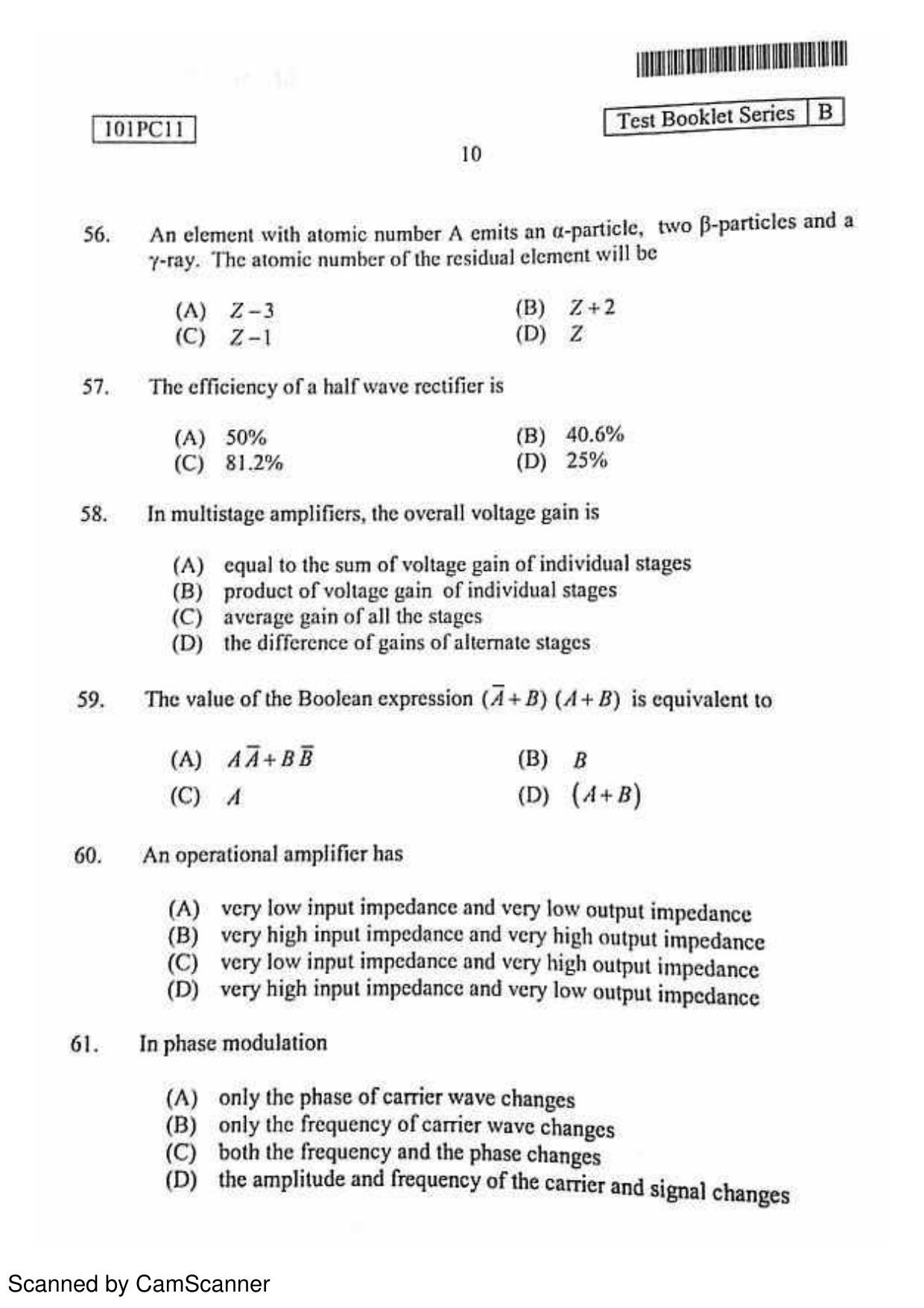CUSAT CAT 2011 Physics, Chemistry 2 Question Paper - Page 11