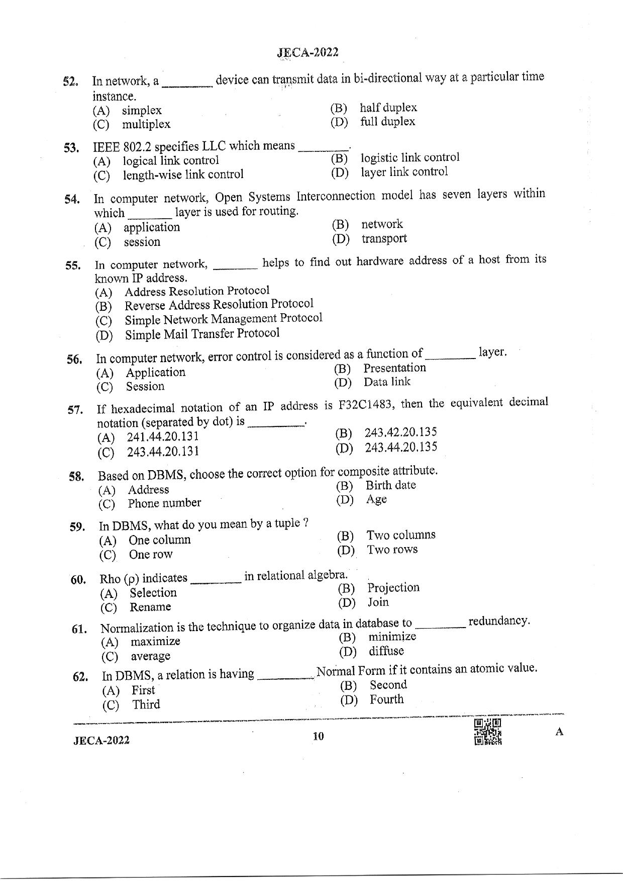 WB JECA 2022 Question Paper - Page 10
