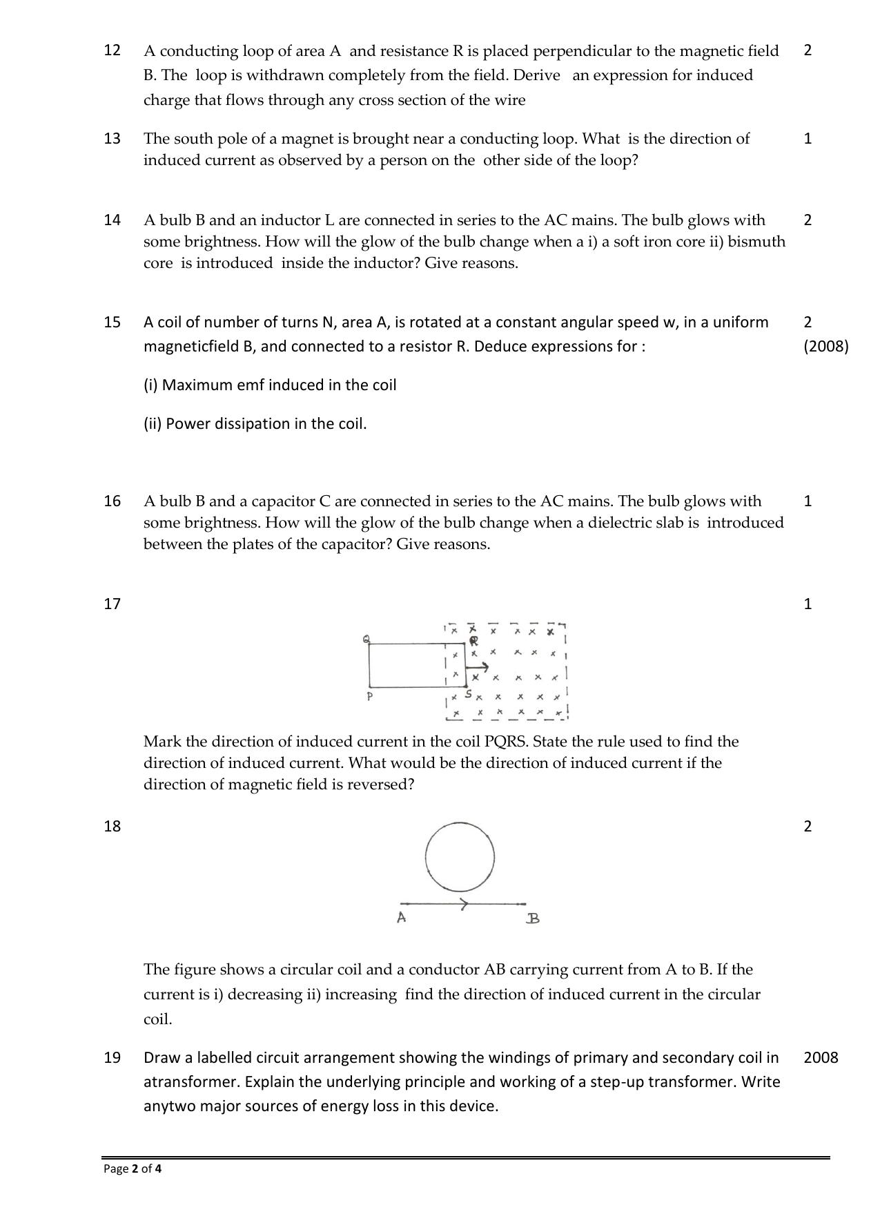 CBSE Worksheets for Class 12 Physics Electromagnetic induction and Alternating current - Page 2