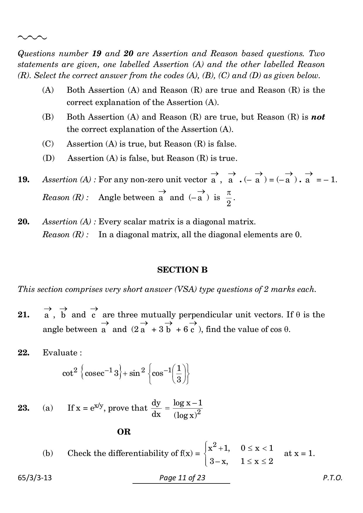 CBSE Class 12 65-3-3 Mathematics 2024 Question Paper - Page 11
