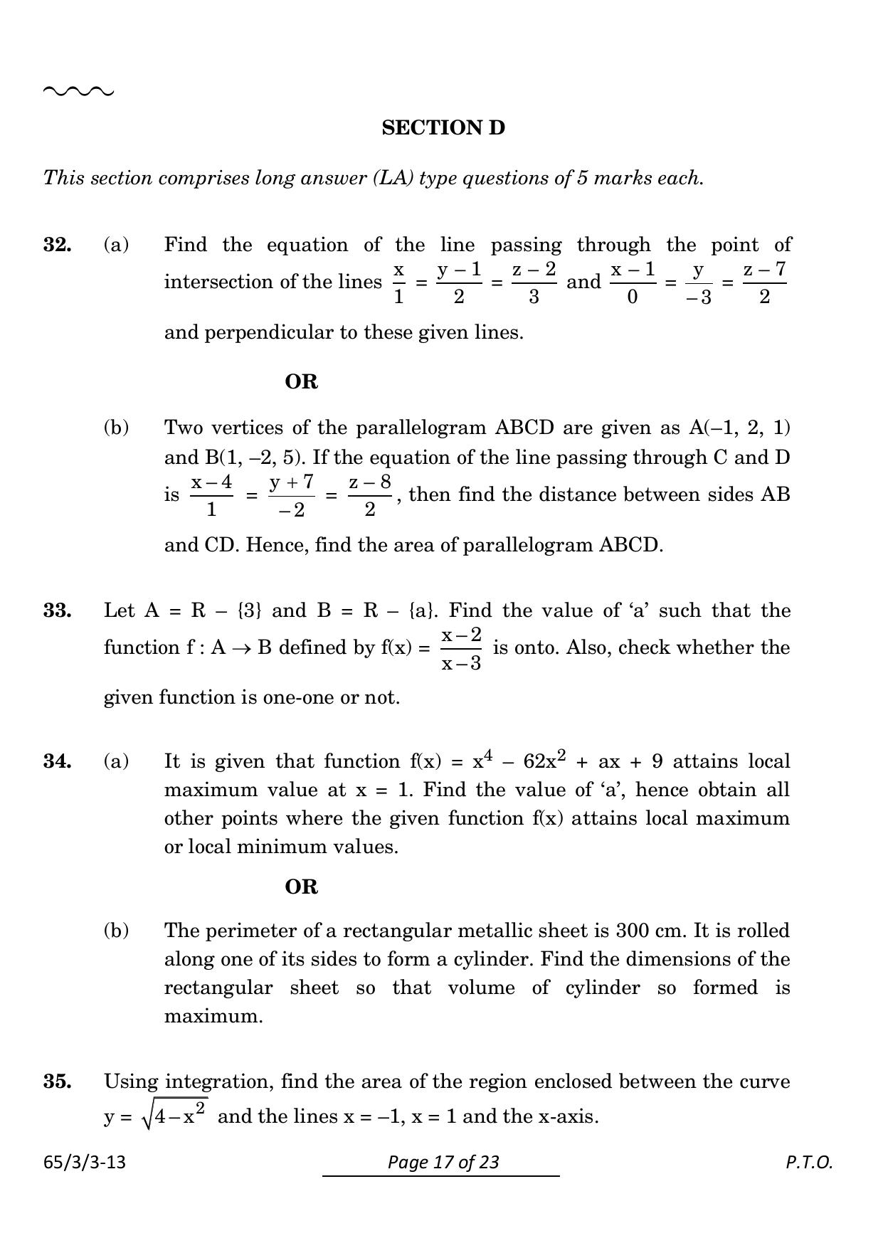 CBSE Class 12 65-3-3 Mathematics 2024 Question Paper - Page 17