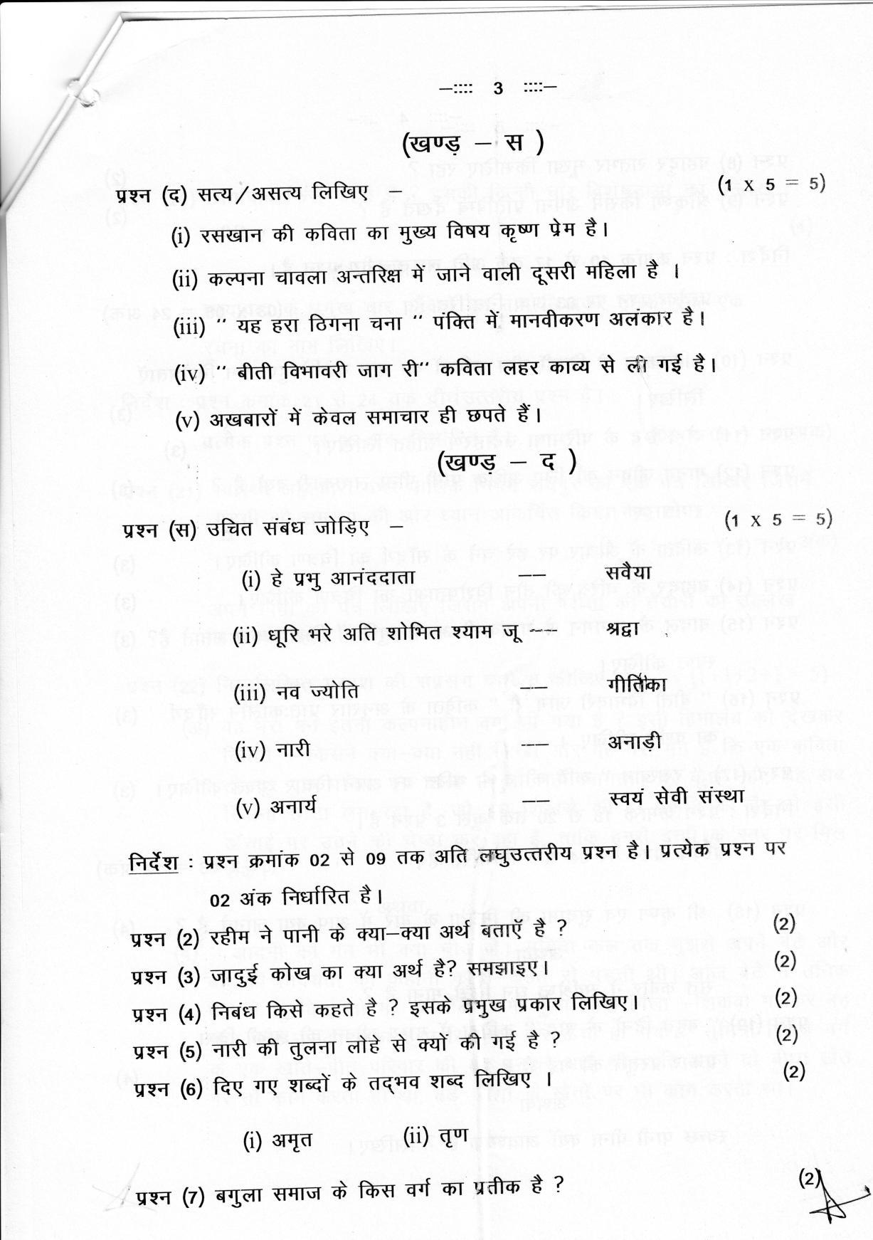 CGSOS Class 10 Hindi Paper 2 Model Paper - Page 3